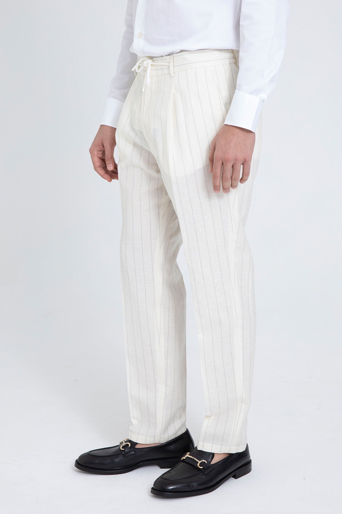 Manuel Ritz Slim Fit Çizgili Yünlü Keten Takım Elbise