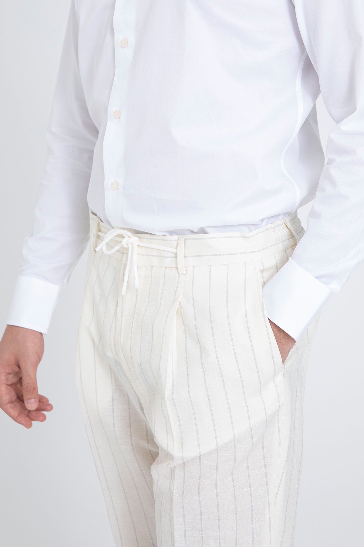 Manuel Ritz Slim Fit Çizgili Yünlü Keten Takım Elbise