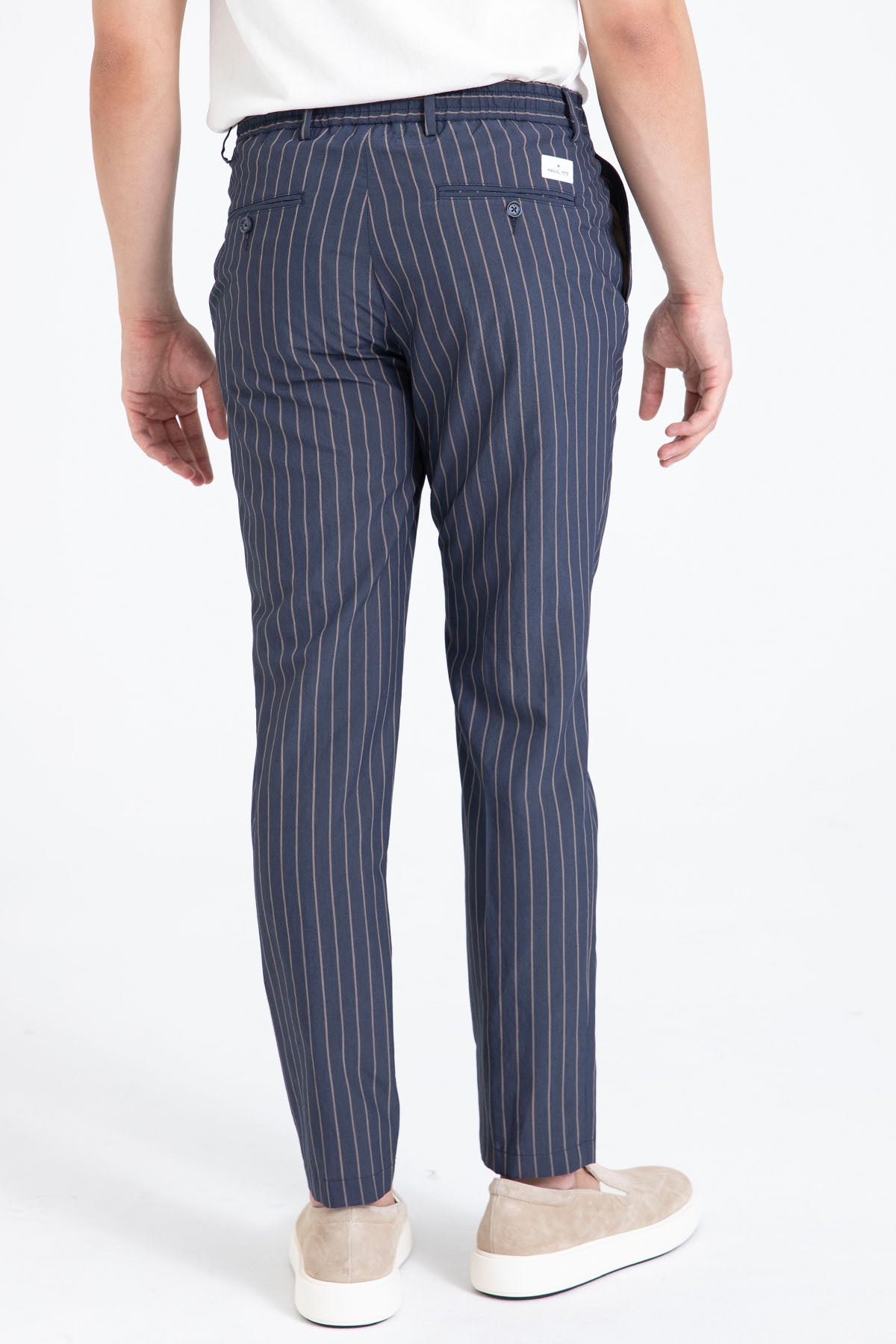 Manuel Ritz Slim Fit Beli Lastikli Tek Pile Yandan Cepli Çizgili Pantolon