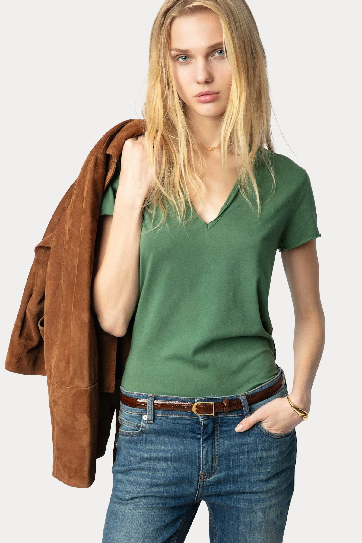 Zadig & Voltaire Sırtta Dantel Nakış Logolu V Yaka T-shirt