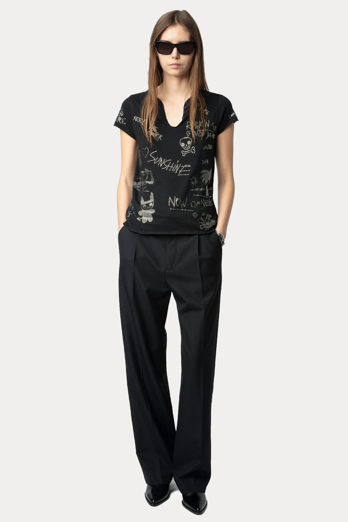 Zadig & Voltaire Parlak Taşlı Logo Desenli T-shirt