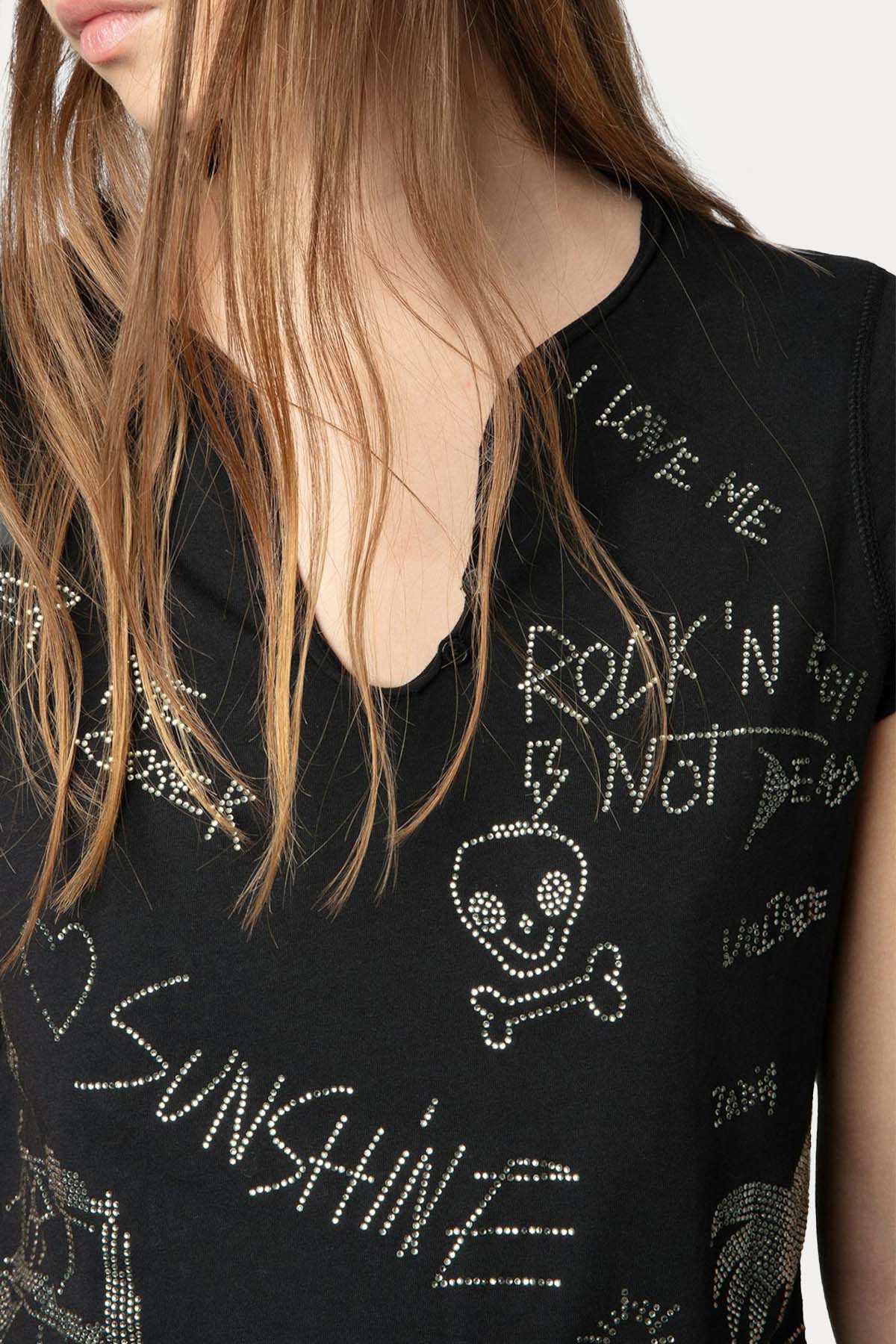 Zadig & Voltaire Parlak Taşlı Logo Desenli T-shirt