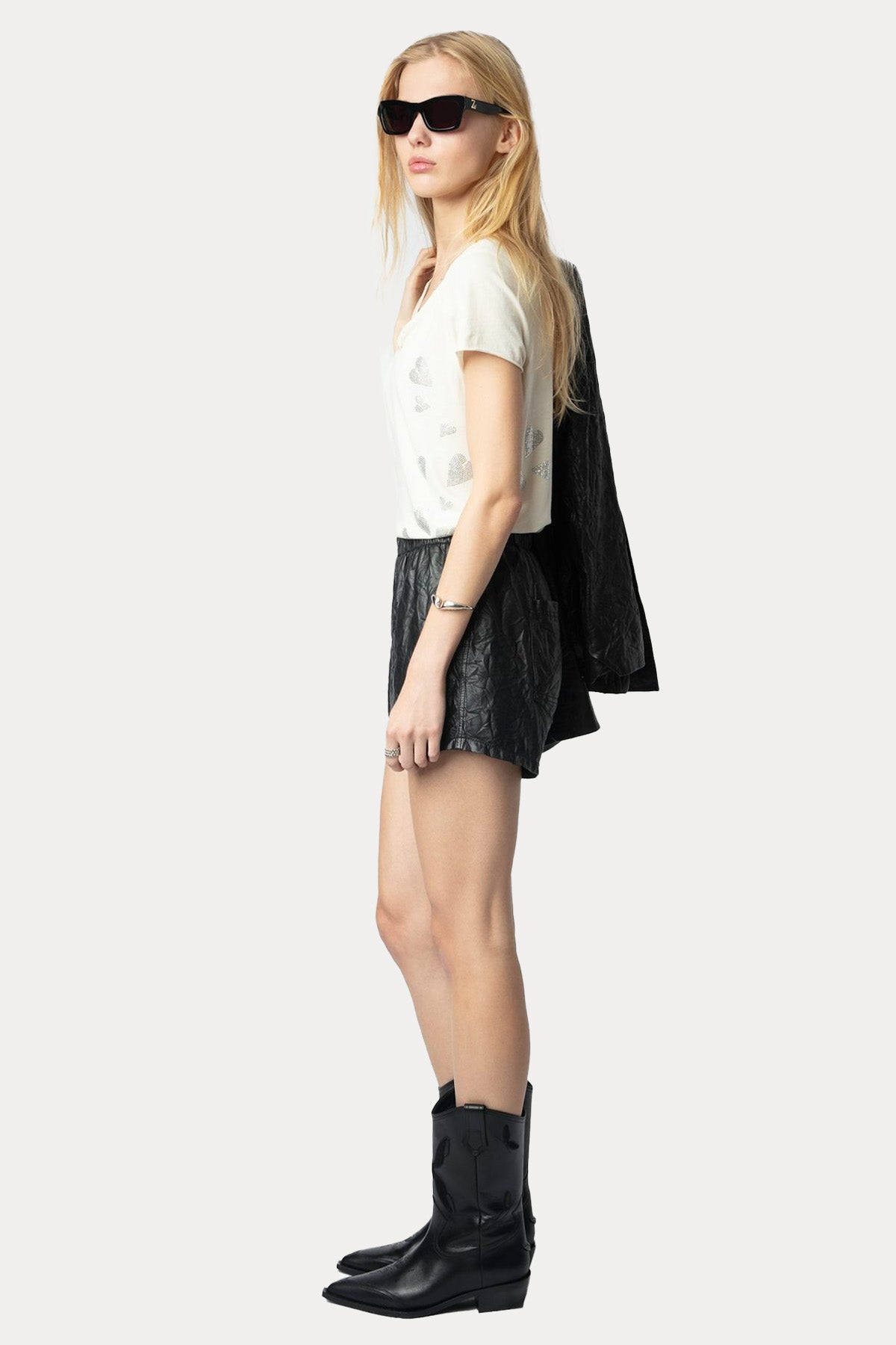 Zadig & Voltaire Düğmeli V Yaka Parlak Taş Aksesuarlı T-shirt