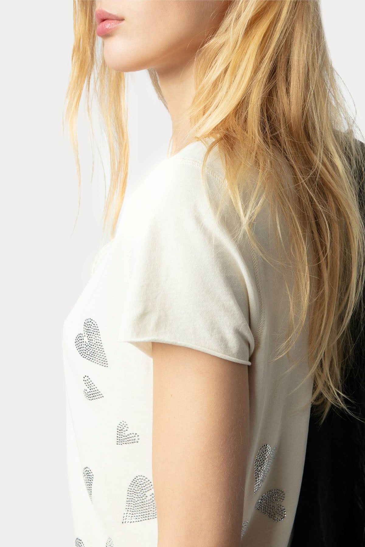 Zadig & Voltaire Düğmeli V Yaka Parlak Taş Aksesuarlı T-shirt