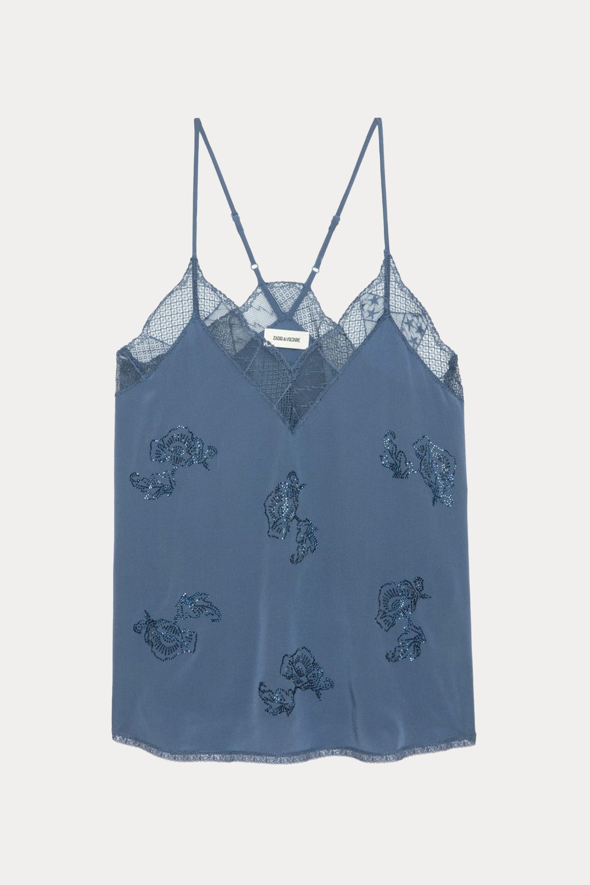 Zadig & Voltaire Parlak Taş Aksesuarlı Dantel Nakış Askılı Bluz