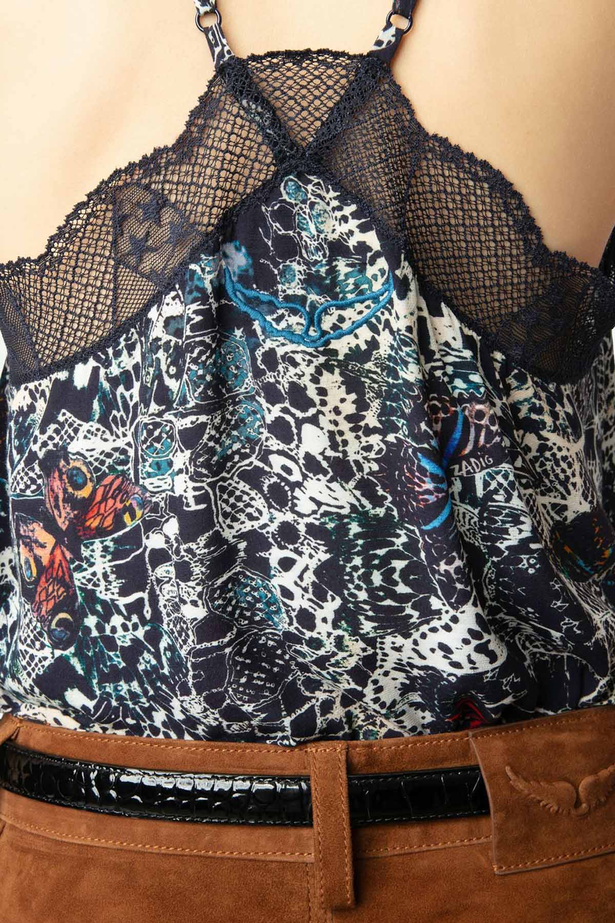 Zadig & Voltaire Renkli Desenli Dantel Nakış Askılı Bluz