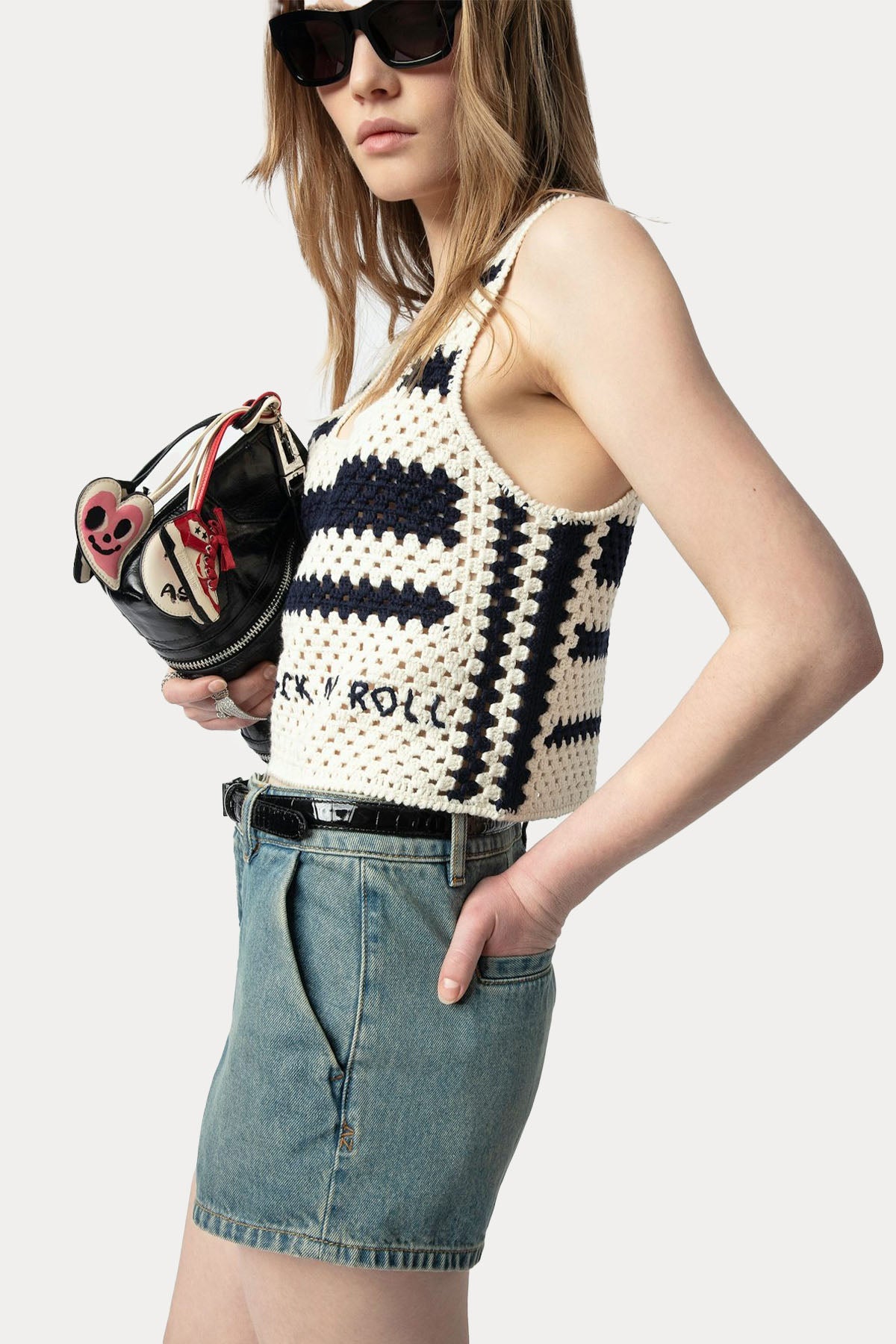 Zadig & Voltaire Logolu Örgü Crop Bluz KWTO01119 102