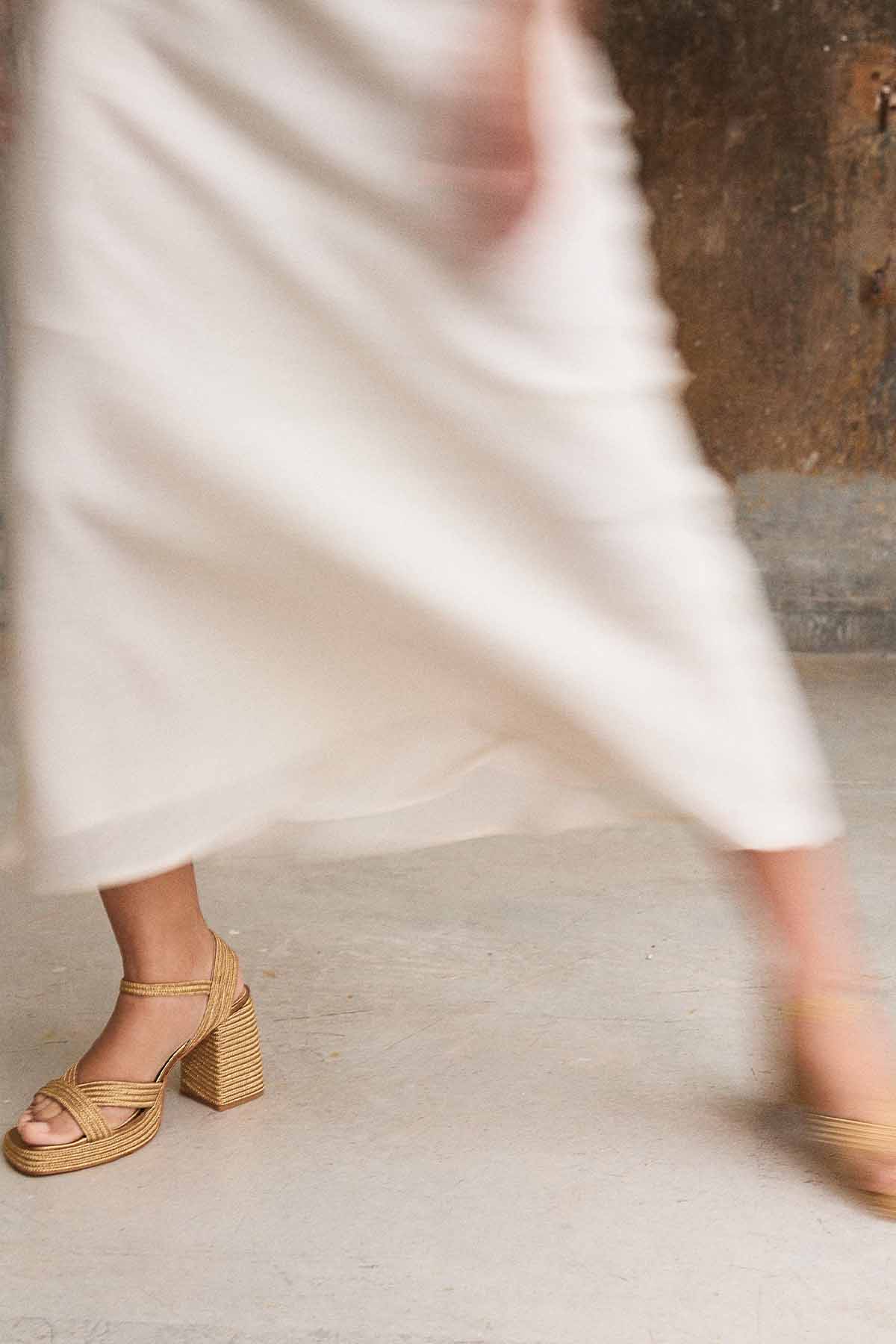 Castaner Valle Örgü Küt Burun Topuklu Sandalet