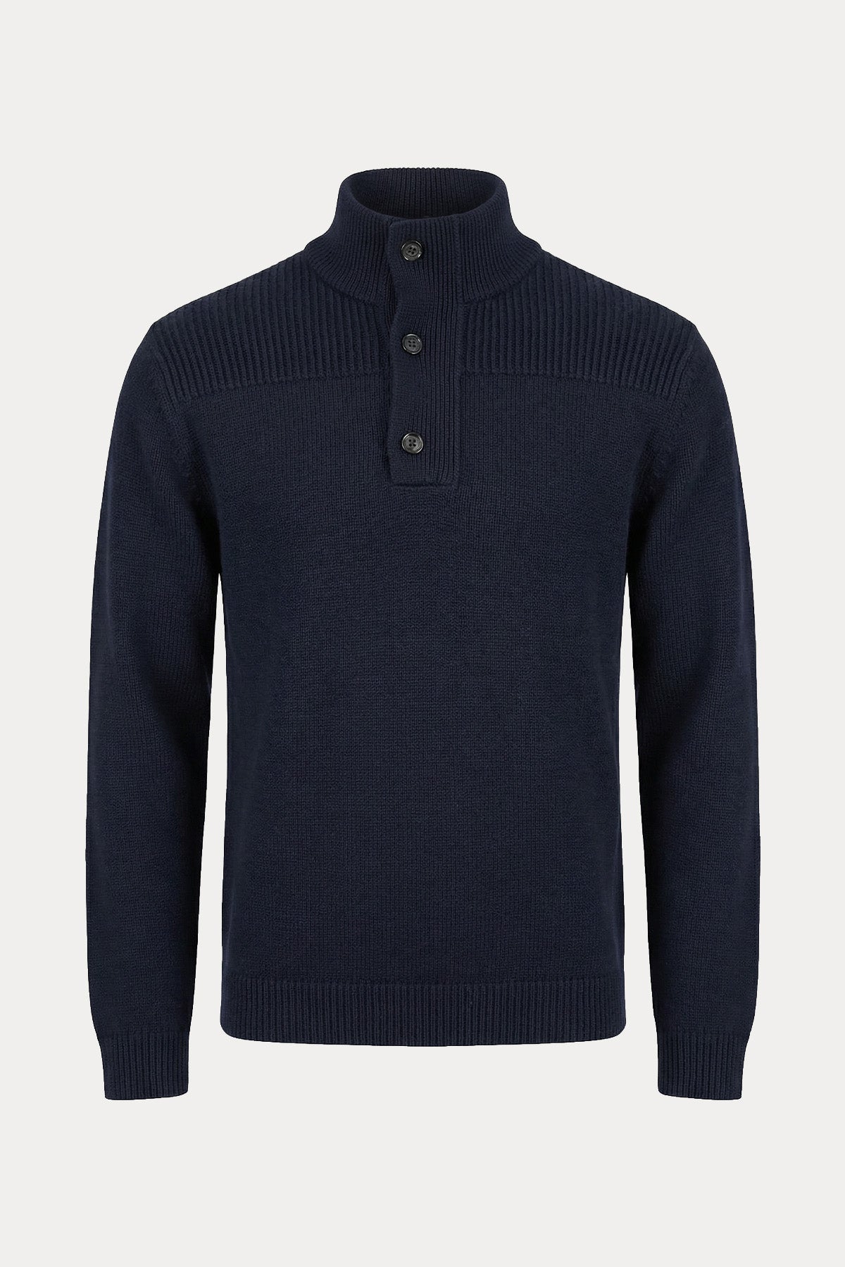 Manifattura Fermuarlı Düğmeli Perkins Yaka Örgü Yün Triko