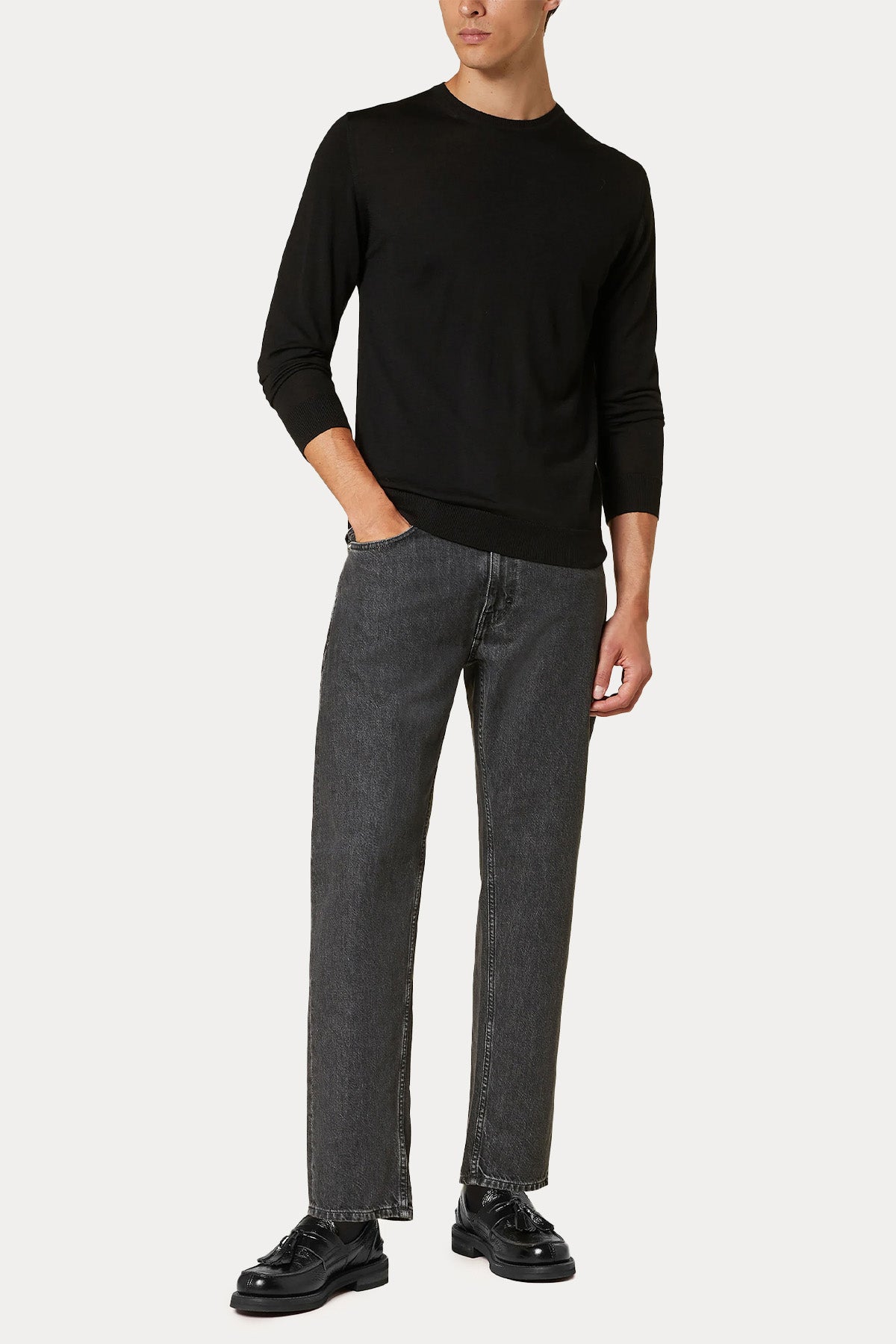 Manifattura Yuvarlak Yaka İnce Örgü Yün Triko