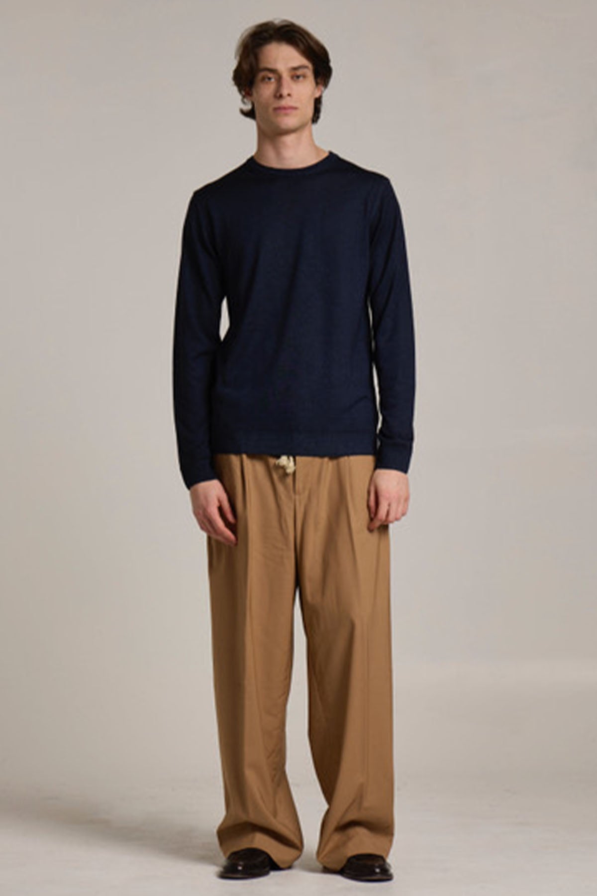 Manifattura Yuvarlak Yaka İnce Örgü Yün Triko