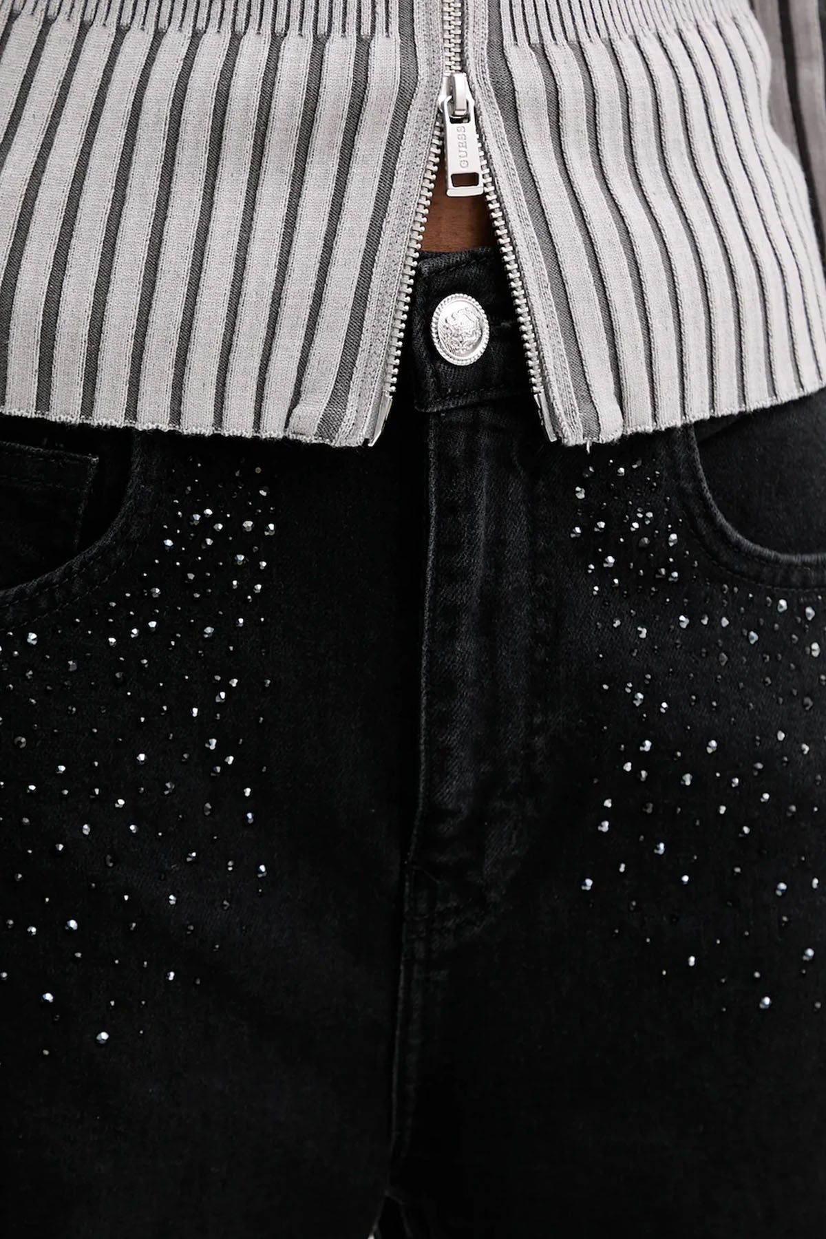 Liu Jo Mom Fit Yüksek Bel Parlak Taş Aksesuarlı Jeans