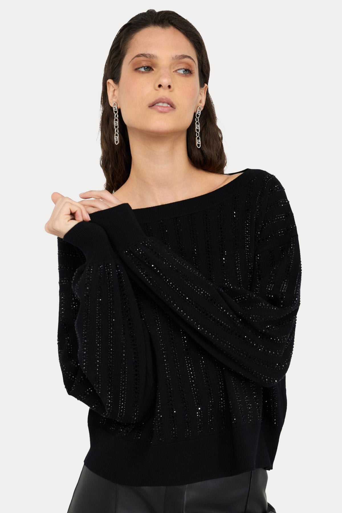 Liu Jo Kayık Yaka Parlak Taş Aksesuarlı Örgü Triko