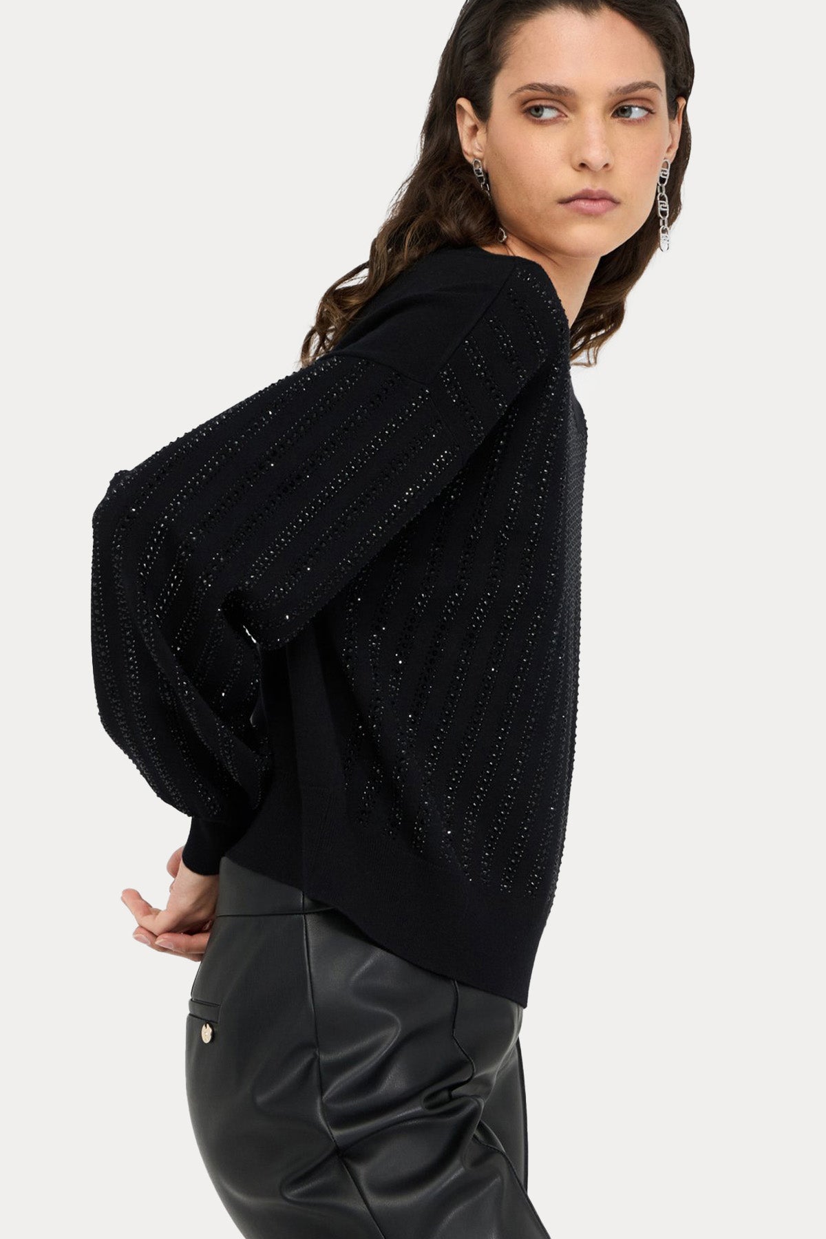 Liu Jo Kayık Yaka Parlak Taş Aksesuarlı Örgü Triko