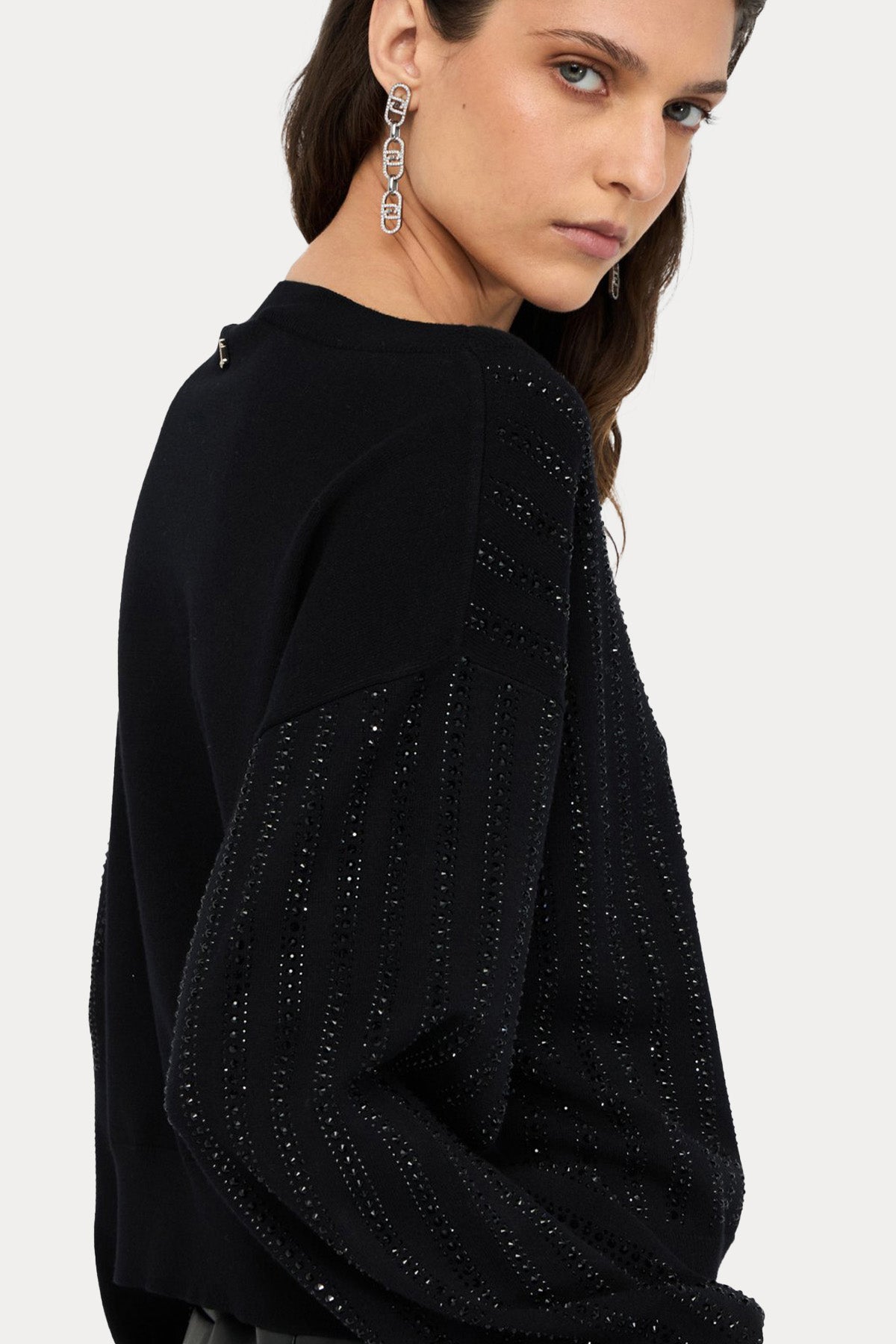 Liu Jo Kayık Yaka Parlak Taş Aksesuarlı Örgü Triko