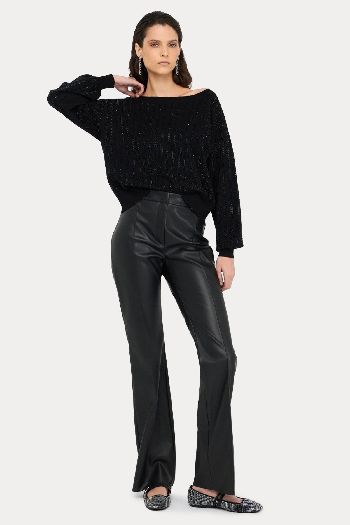 Liu Jo Kayık Yaka Parlak Taş Aksesuarlı Örgü Triko