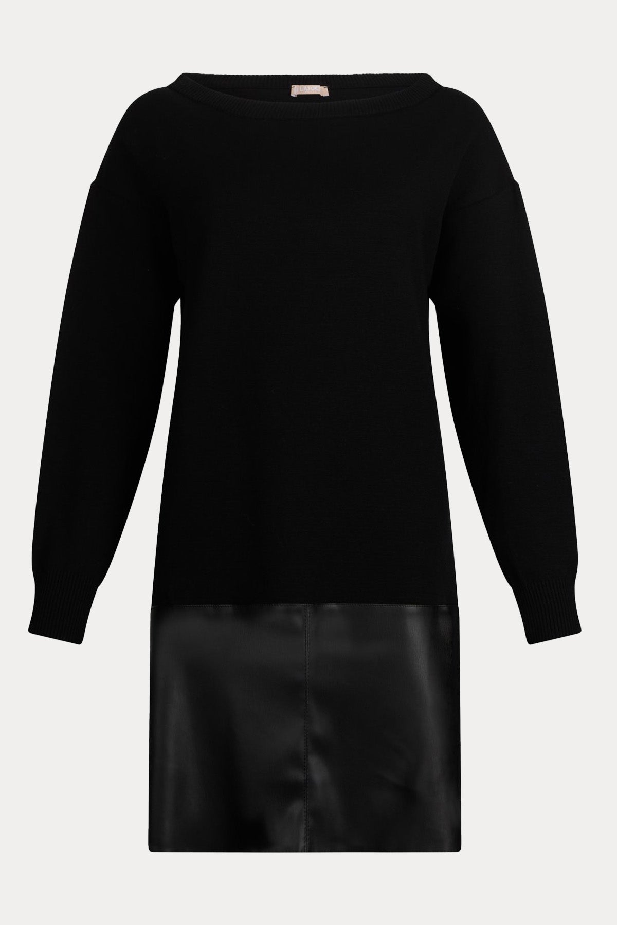 Liu Jo Kayık Yaka Deri Kombinasyonlu Mini Triko Elbise