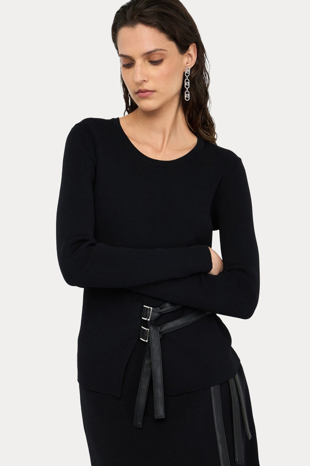 Liu Jo Slim Fit Kemerli İnce Örgü Triko