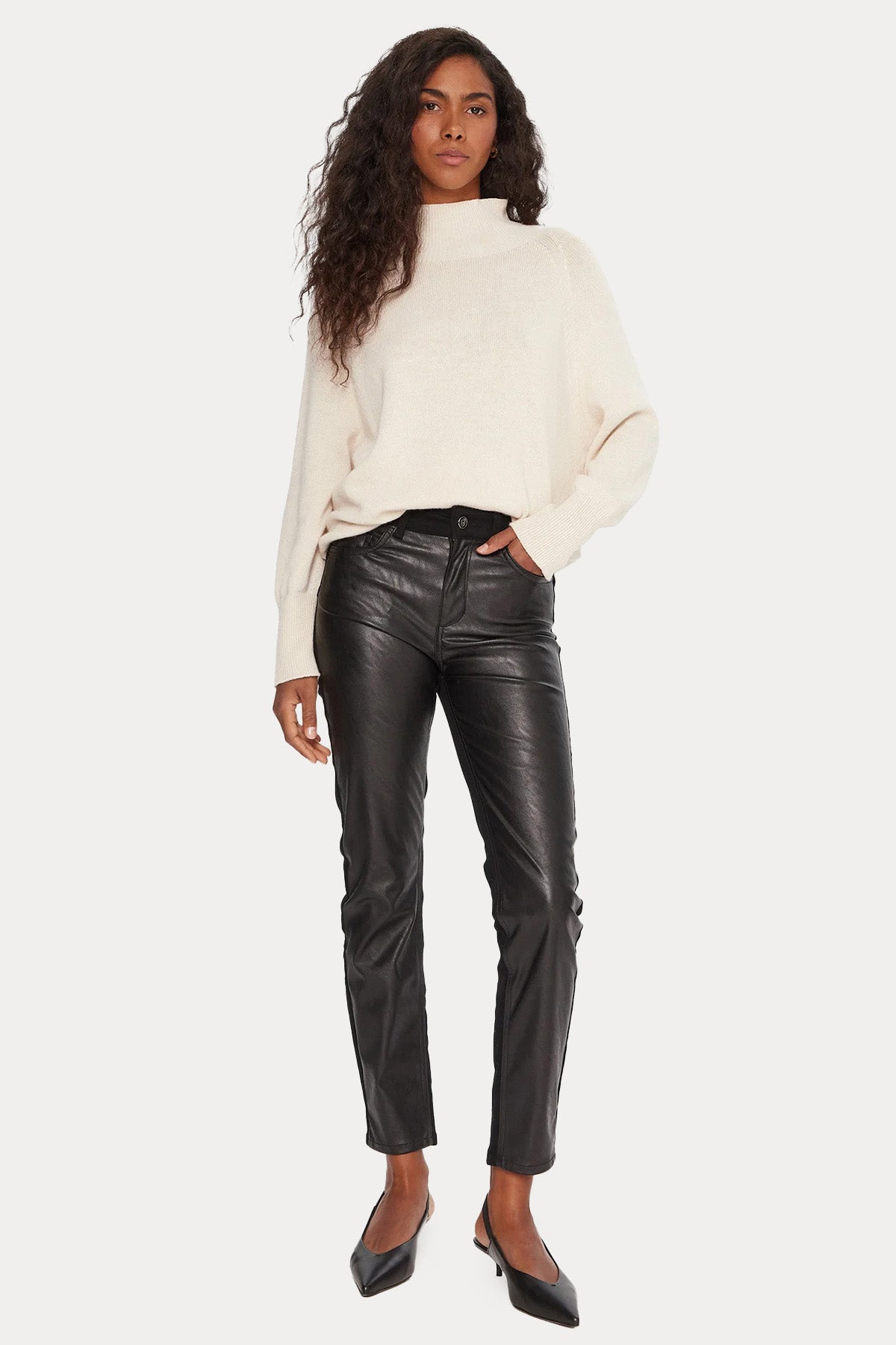 Liu Jo Slim Fit Deri Kombinasyonlu Streç Pantolon
