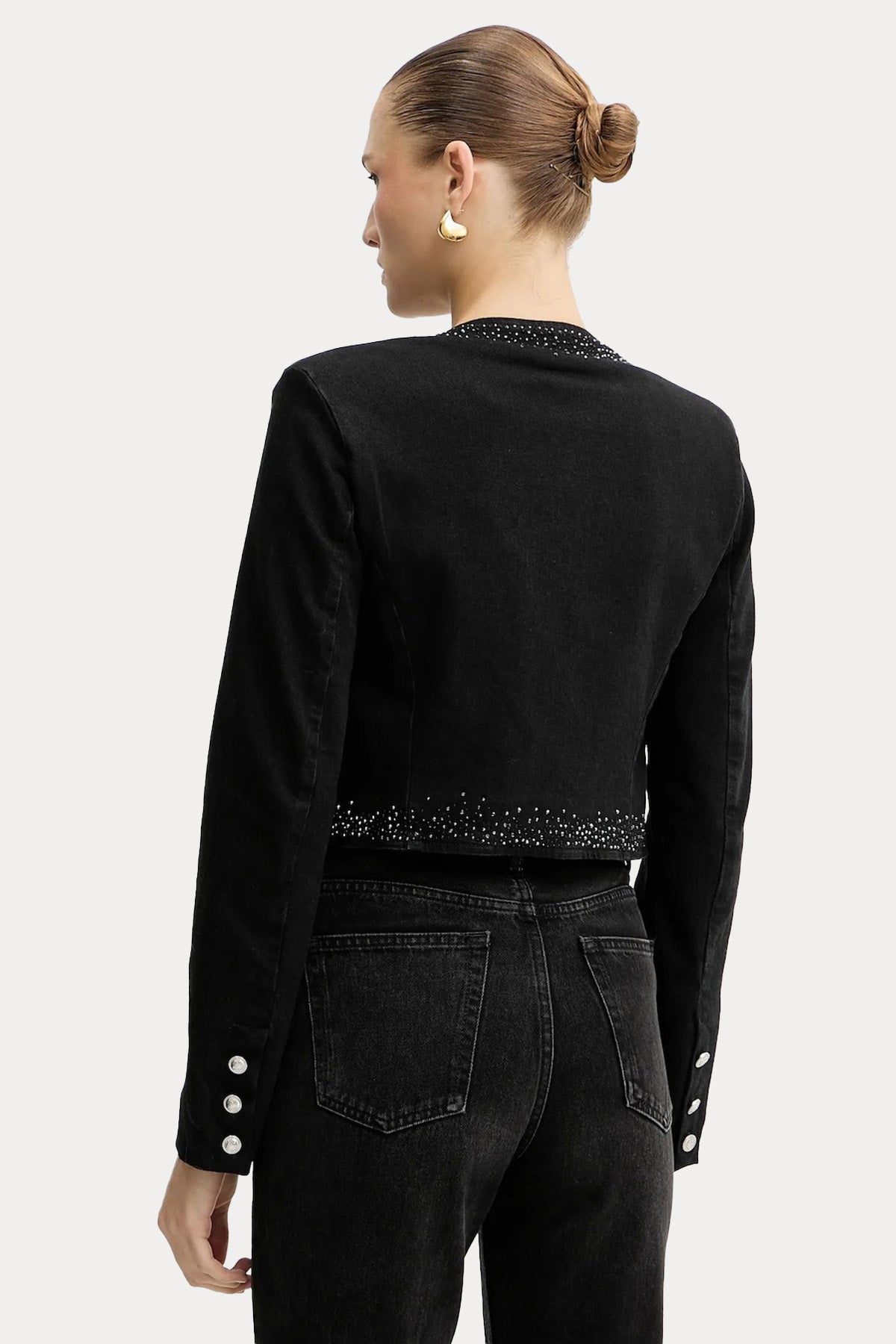 Liu Jo Parlak Taş Aksesuarlı Crop Denim Ceket