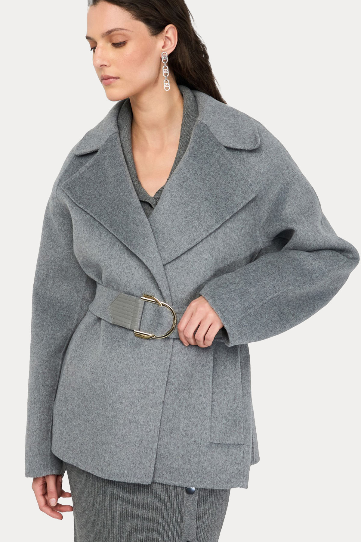 Liu Jo Kruvaze Kemerli Kısa Yün Kaban