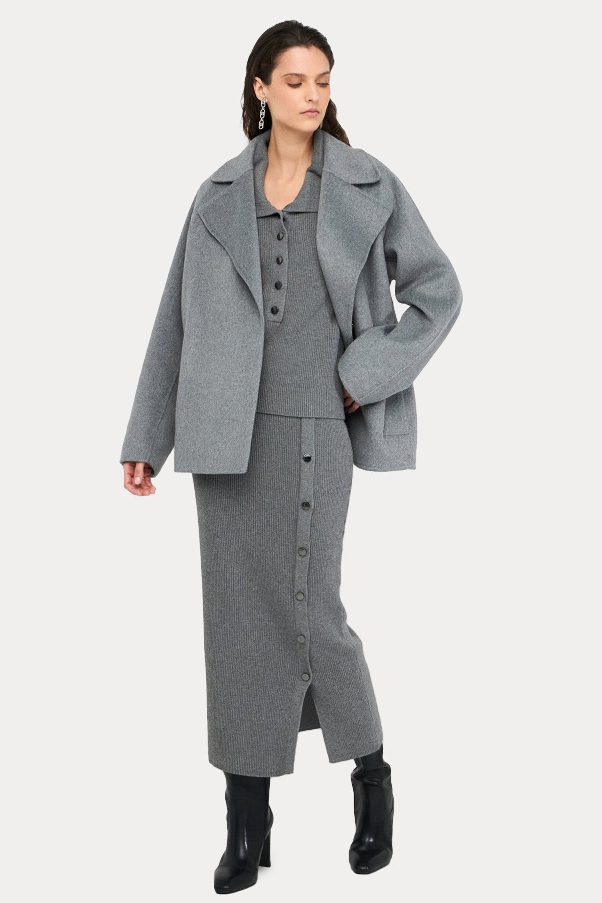 Liu Jo Kruvaze Kemerli Kısa Yün Kaban