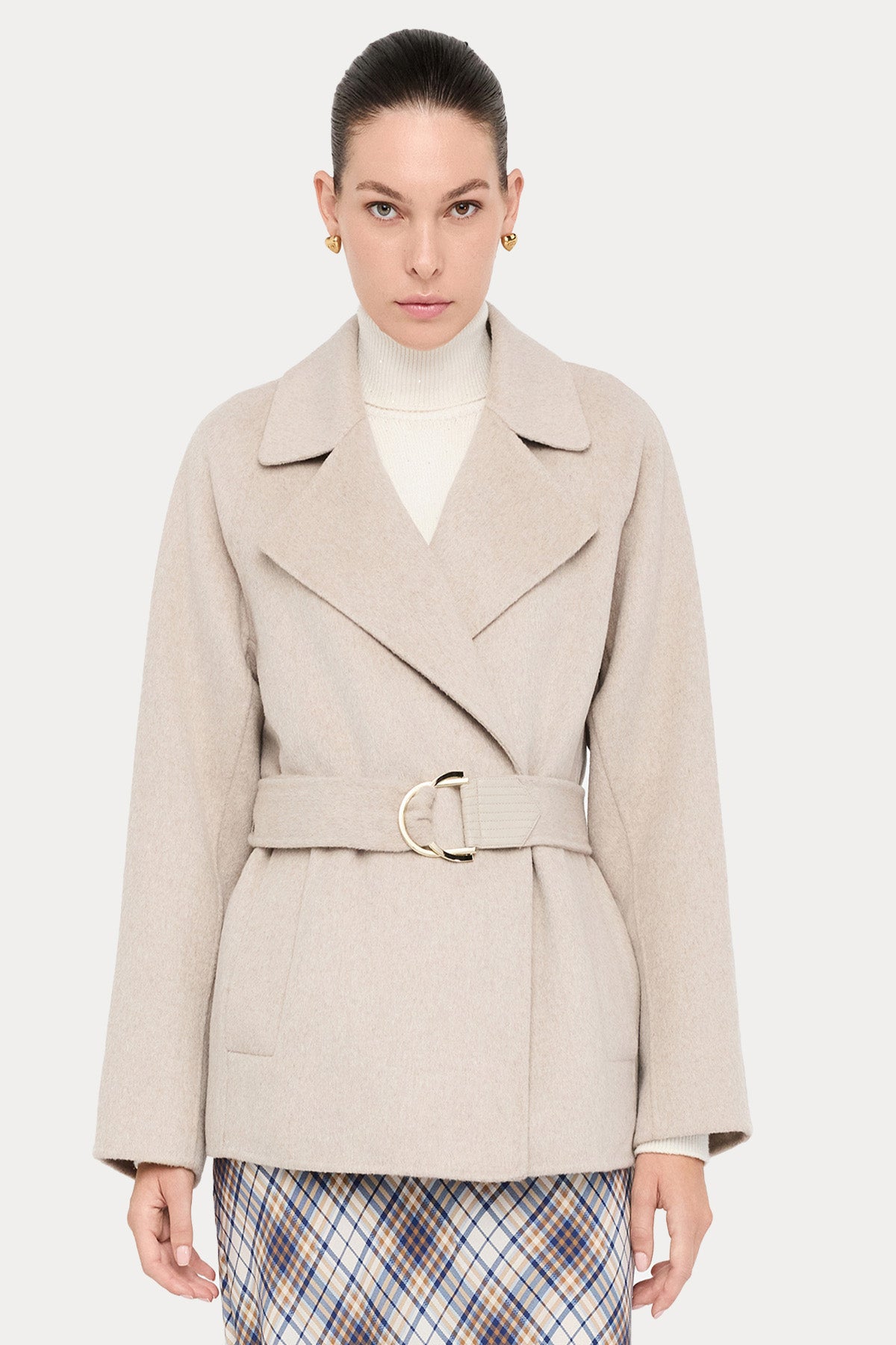 Liu Jo Kruvaze Kemerli Kısa Yün Kaban