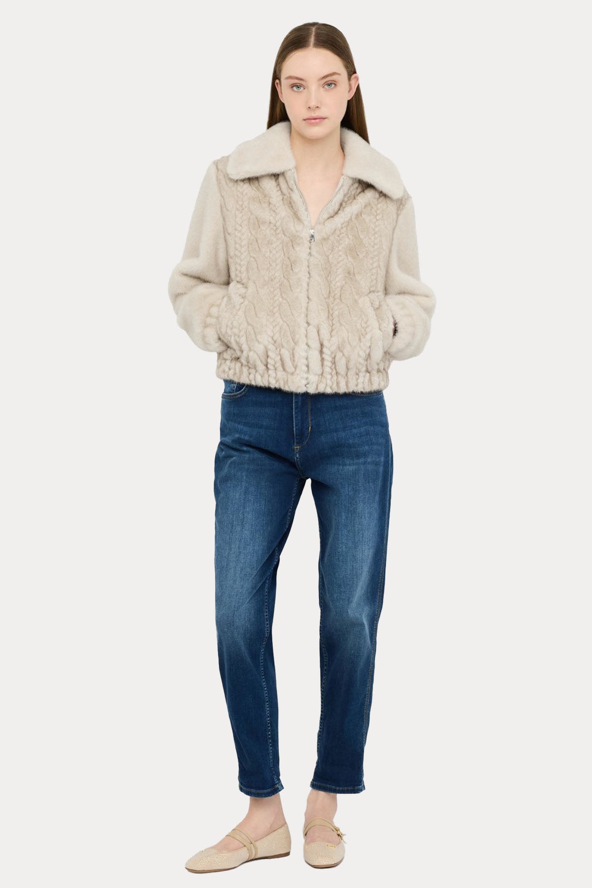 Liu Jo Comfort Fit Örgü Peluş Bomber Ceket