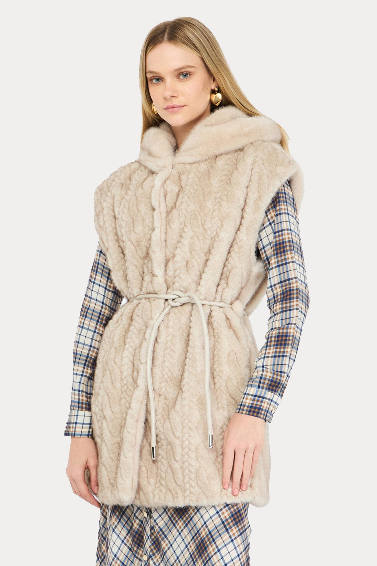 Liu Jo Regular Fit Kapüşonlu Örgü Peluş Yelek