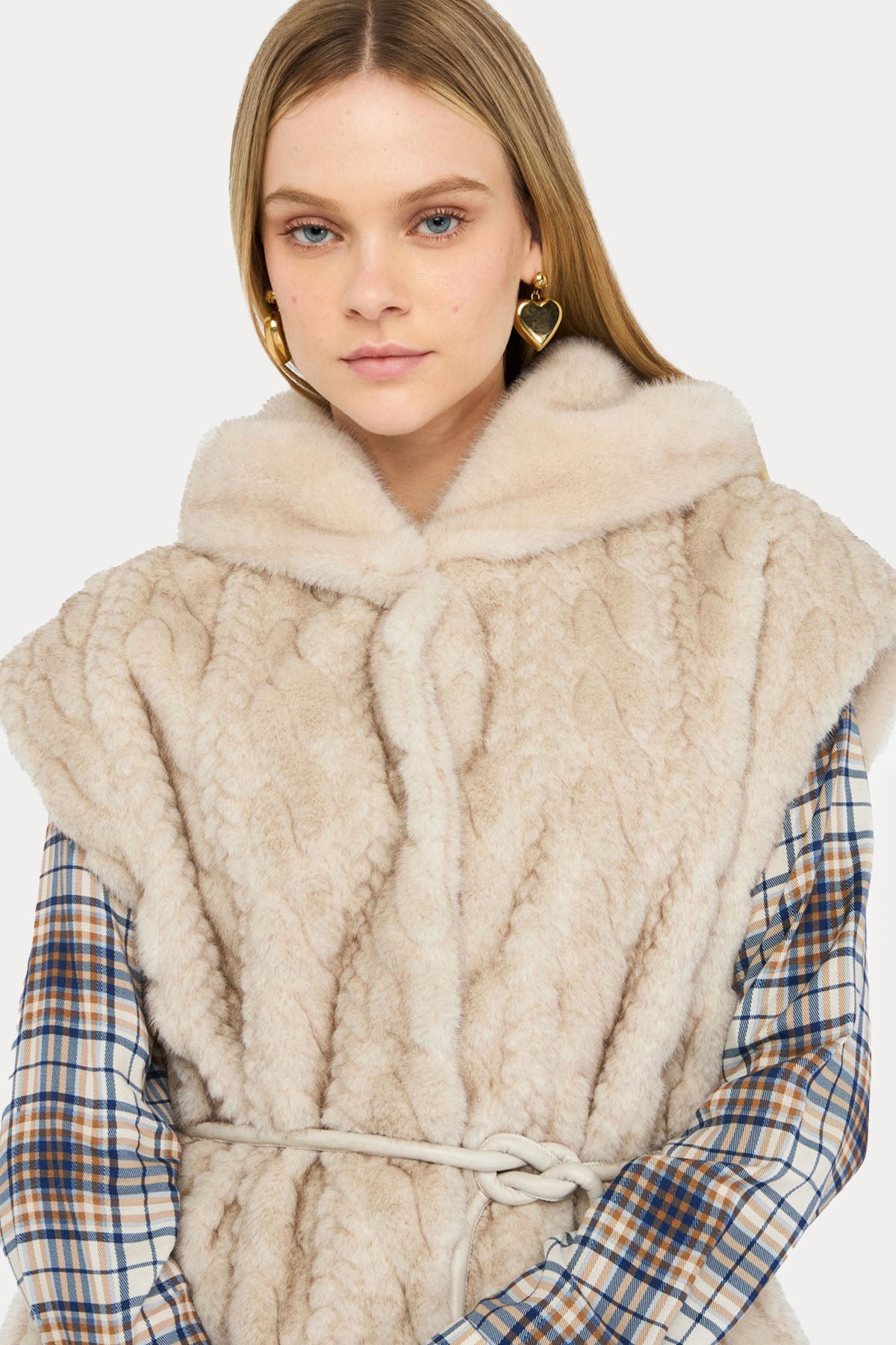 Liu Jo Regular Fit Kapüşonlu Örgü Peluş Yelek