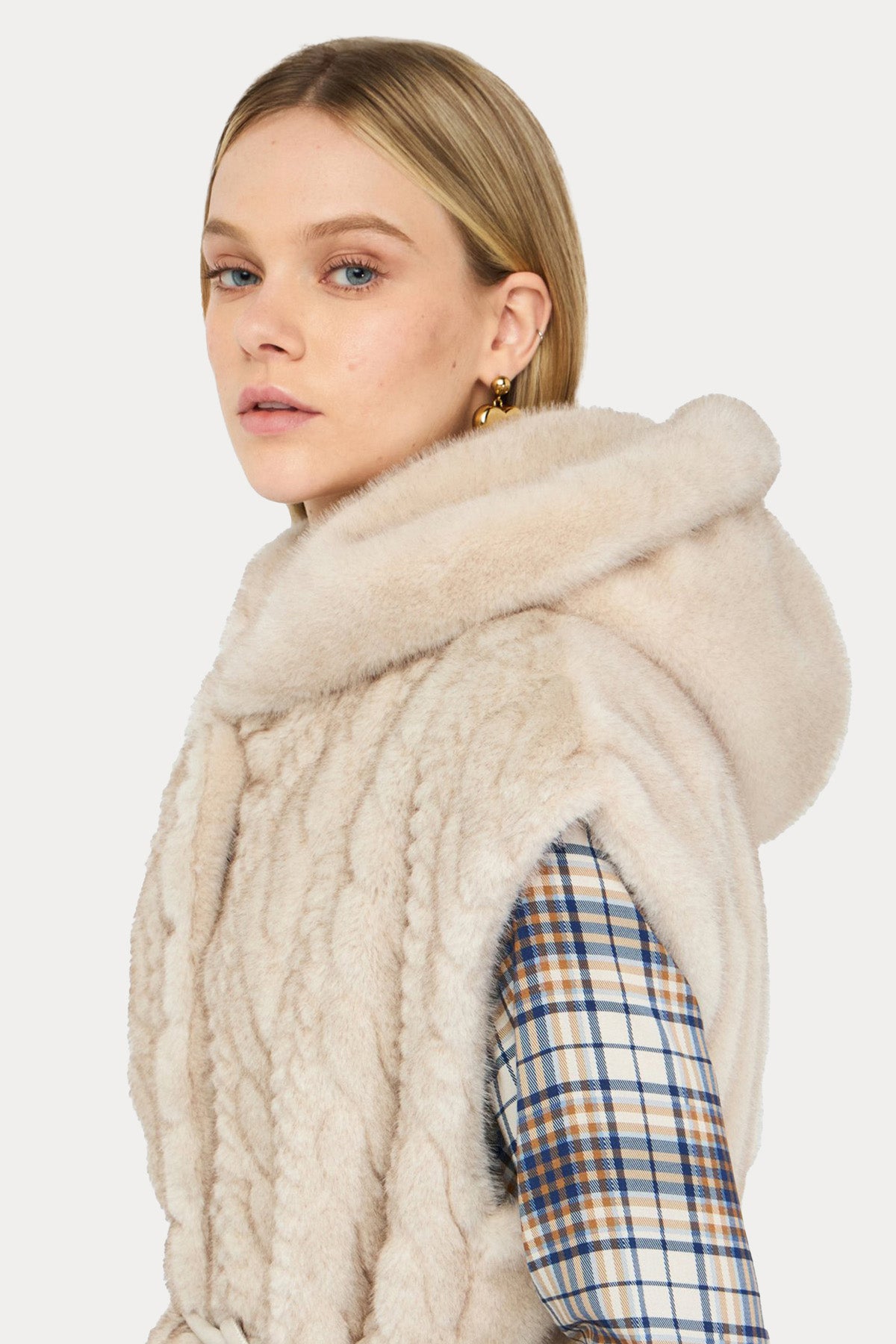 Liu Jo Regular Fit Kapüşonlu Örgü Peluş Yelek