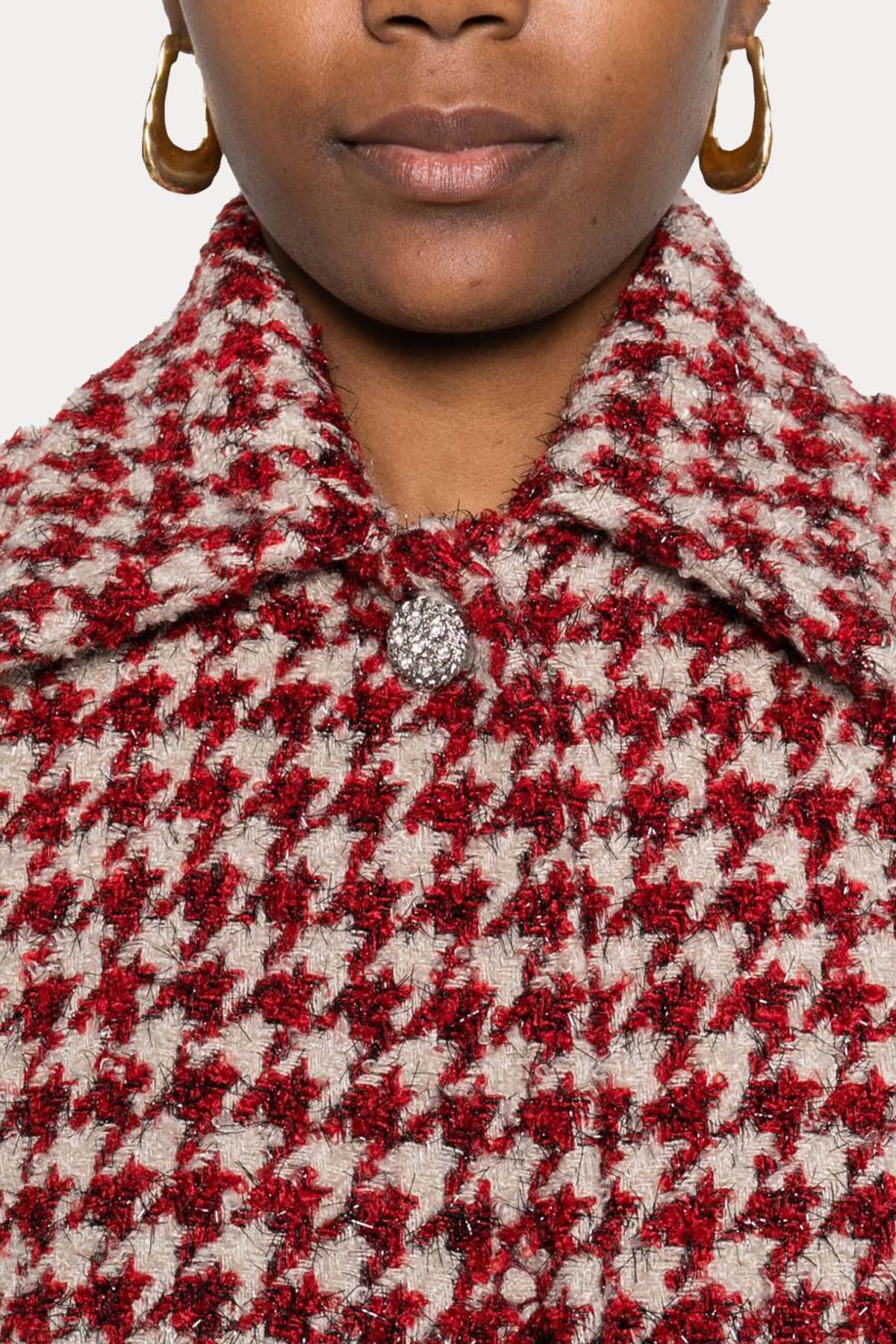 Liu Jo Regular Fit Kazayağı Desenli Kısa Kaban