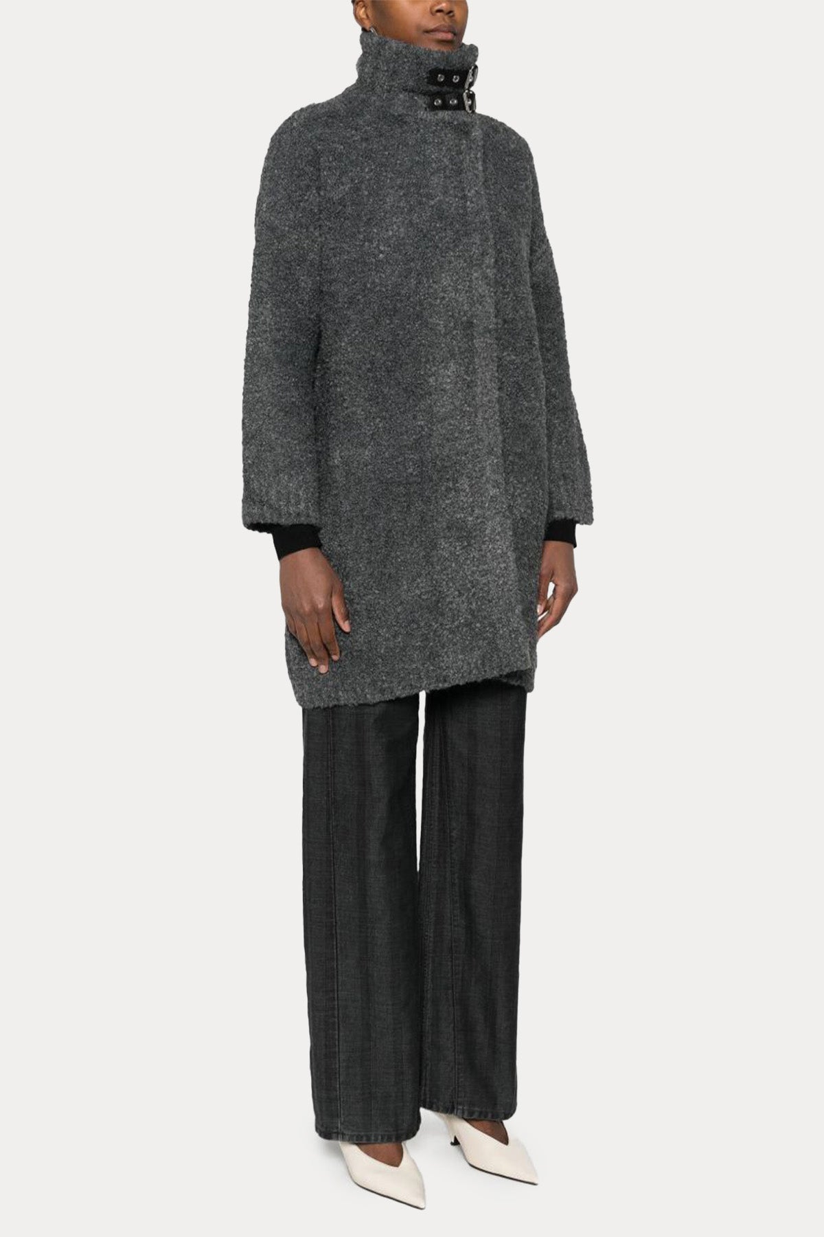 Liu Jo Relaxed Fit Dik Yakası Kemerli Yün Kaban