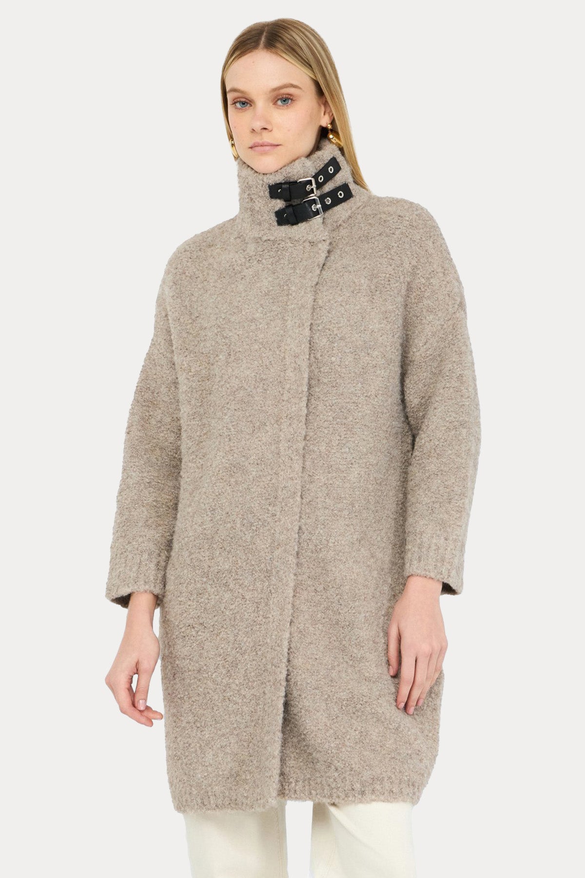 Liu Jo Relaxed Fit Dik Yakası Kemerli Yün Kaban