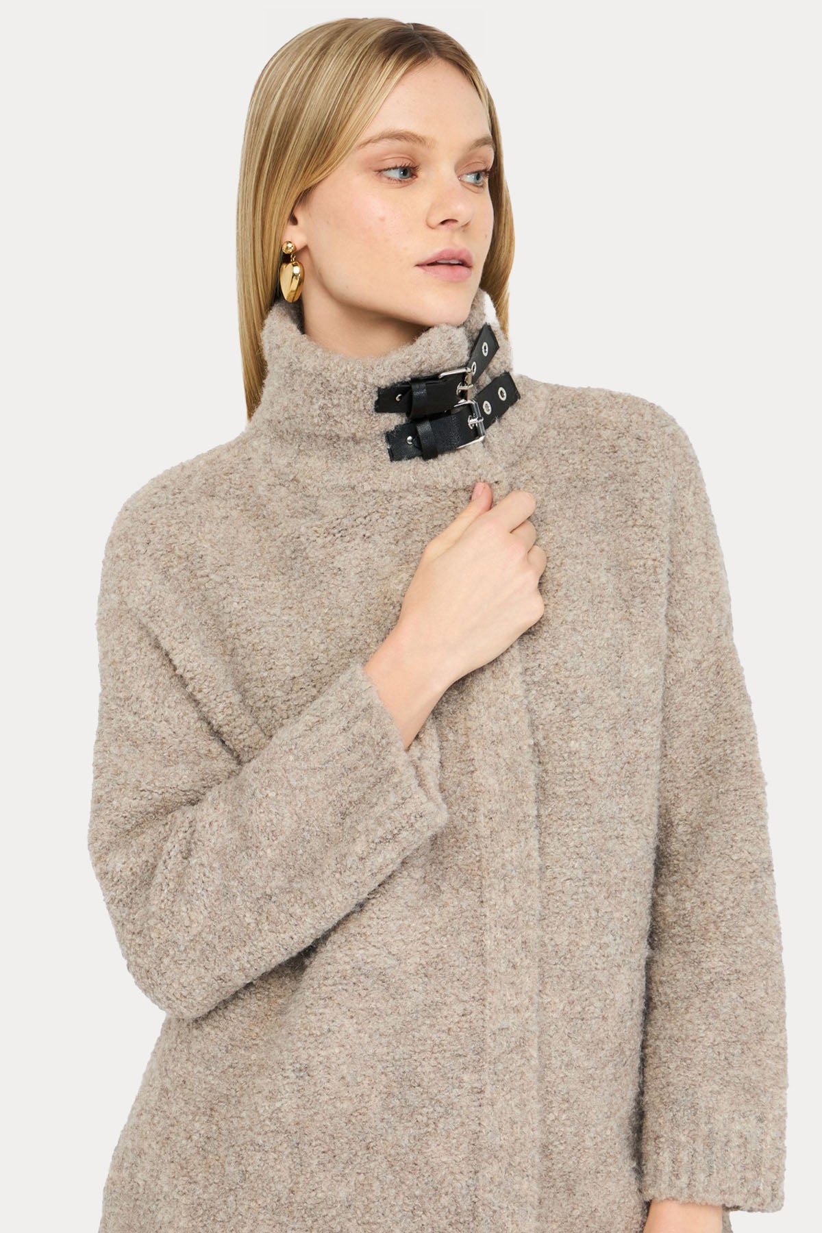 Liu Jo Relaxed Fit Dik Yakası Kemerli Yün Kaban