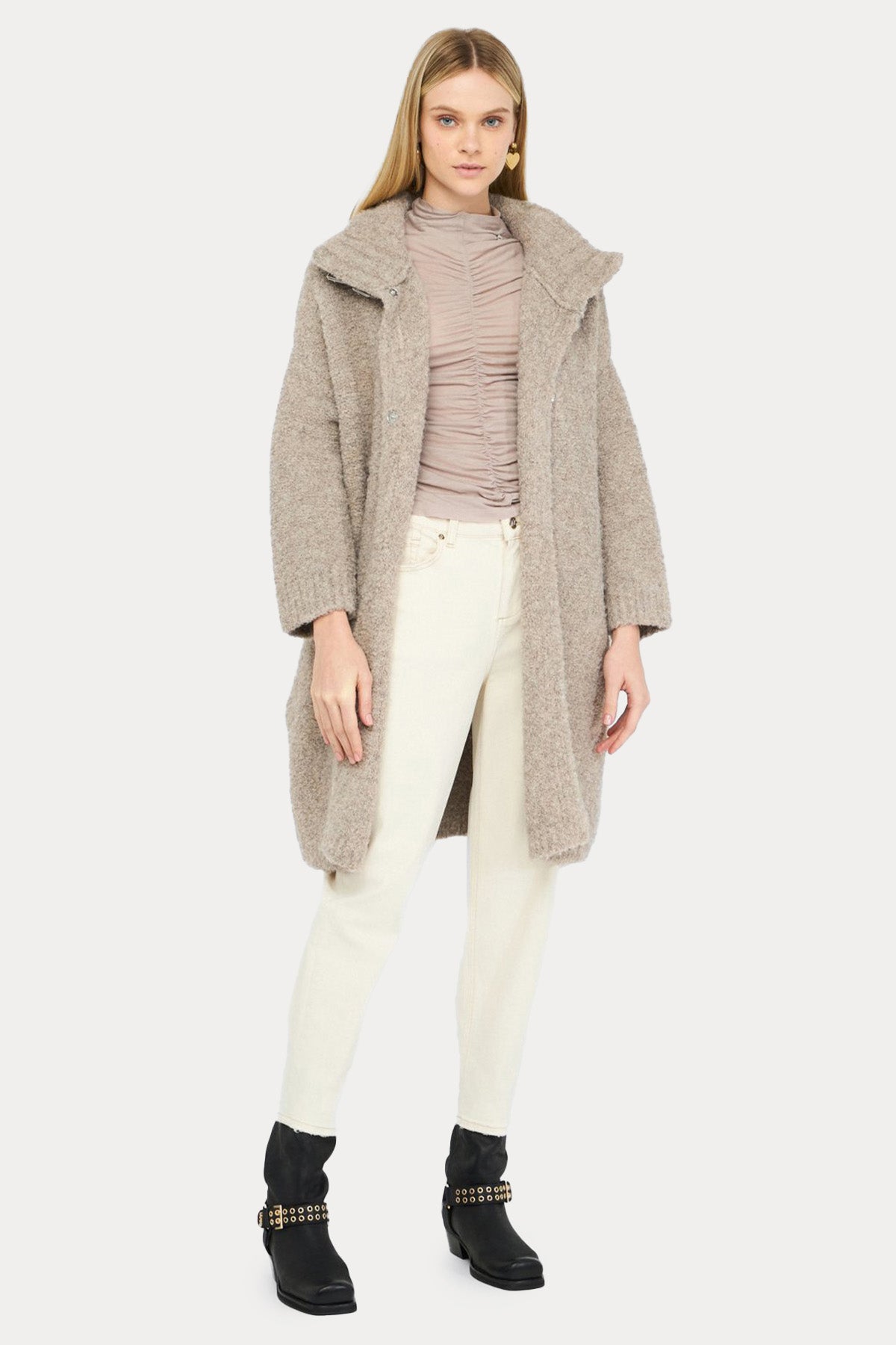 Liu Jo Relaxed Fit Dik Yakası Kemerli Yün Kaban