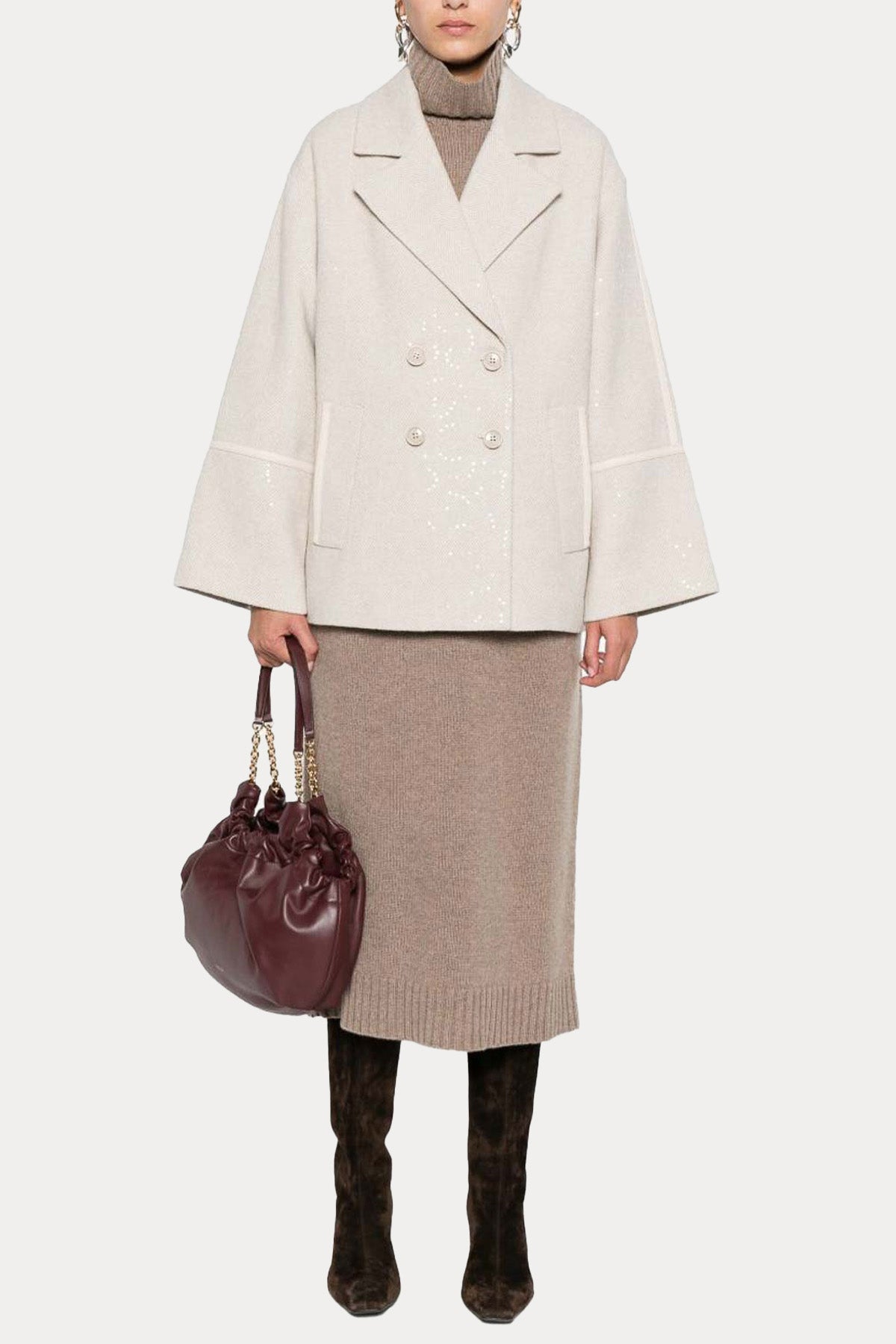 Liu Jo Relaxed Fit Kruvaze Yün Kısa Kaban