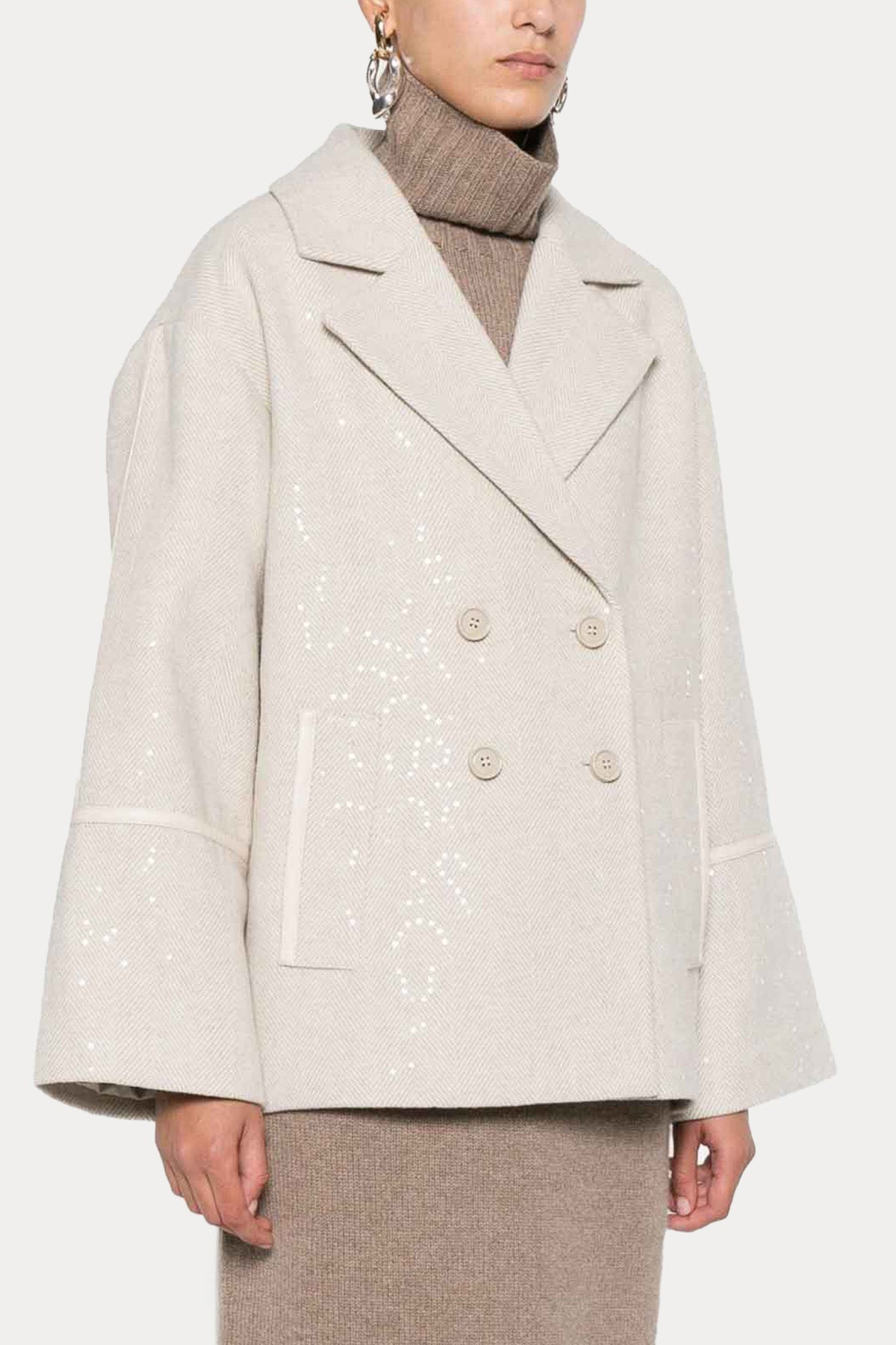 Liu Jo Relaxed Fit Kruvaze Yün Kısa Kaban