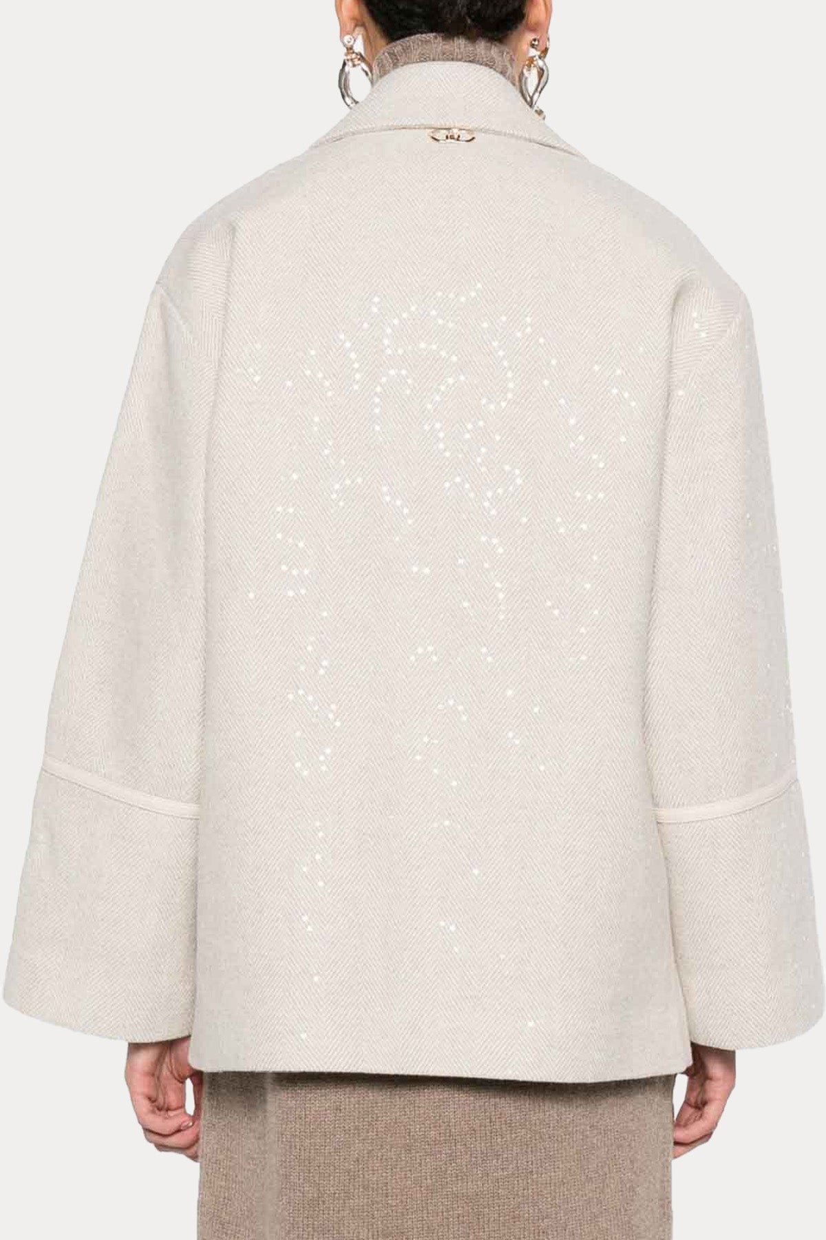 Liu Jo Relaxed Fit Kruvaze Yün Kısa Kaban