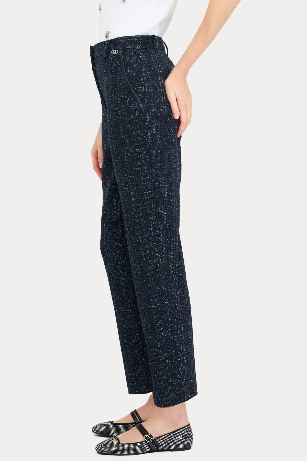 Liu Jo Regular Fit Yüksek Bel Yandan Cepli Buklet Pantolon