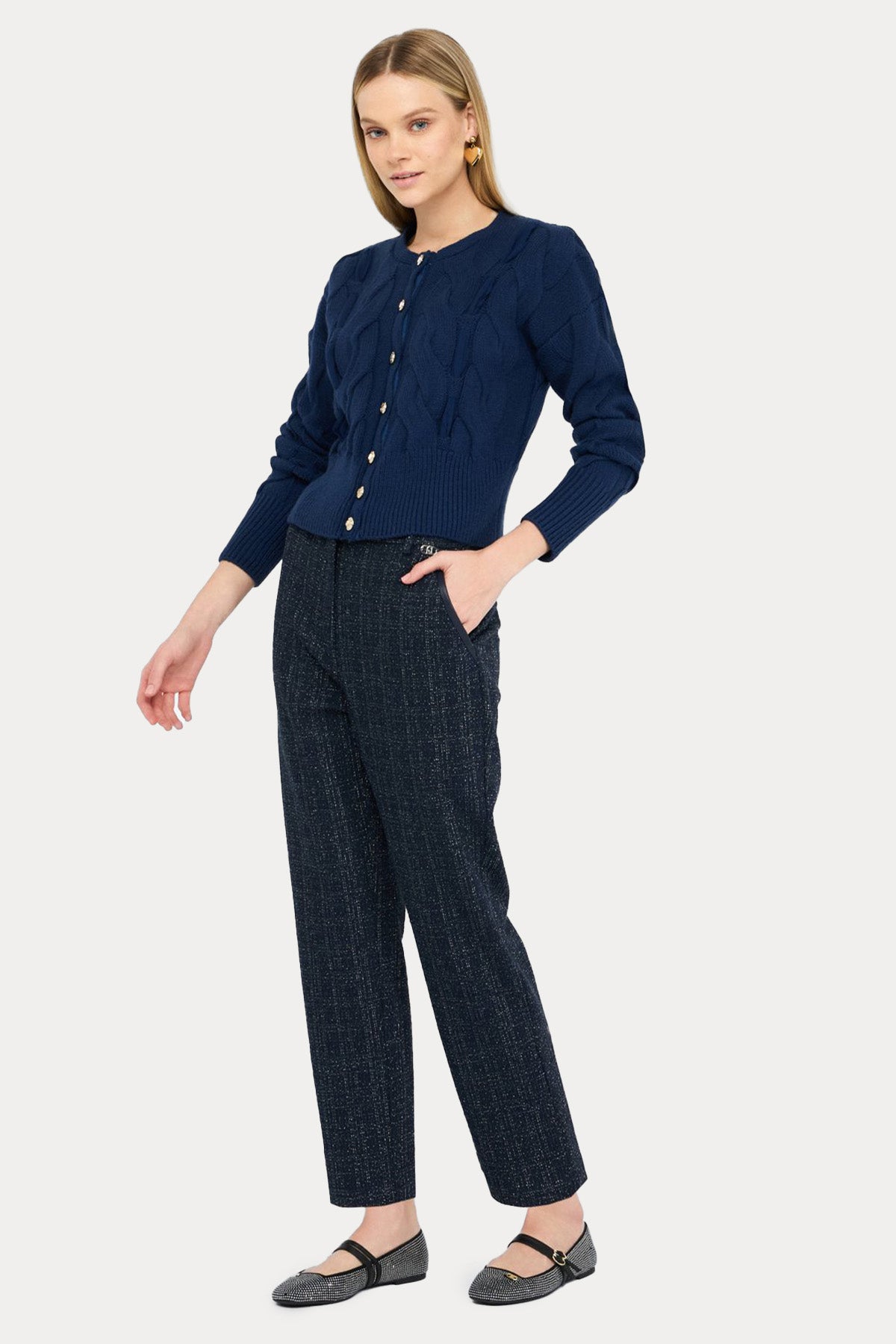 Liu Jo Regular Fit Yüksek Bel Yandan Cepli Buklet Pantolon