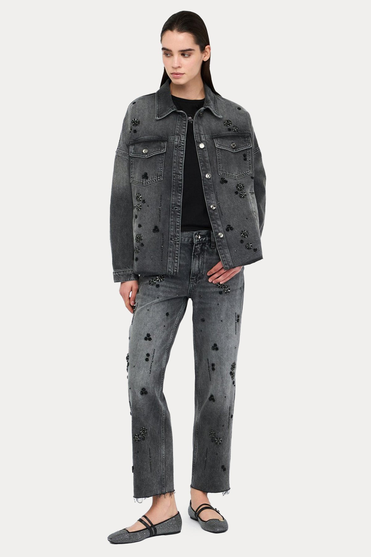 Liu Jo Spor Cepli Parlak Aksesuarlı Denim Ceket