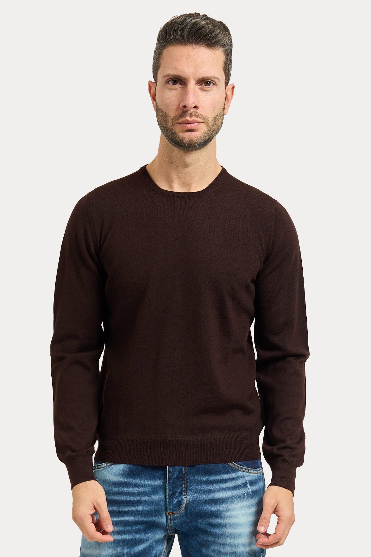 Gran Sasso Yuvarlak Yaka İnce Örgü Yün Triko