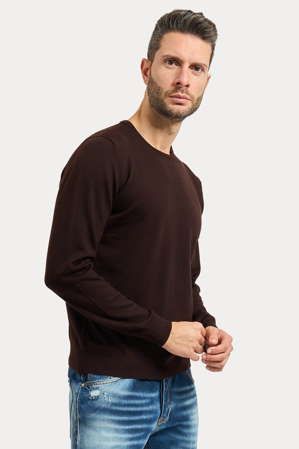 Gran Sasso Yuvarlak Yaka İnce Örgü Yün Triko