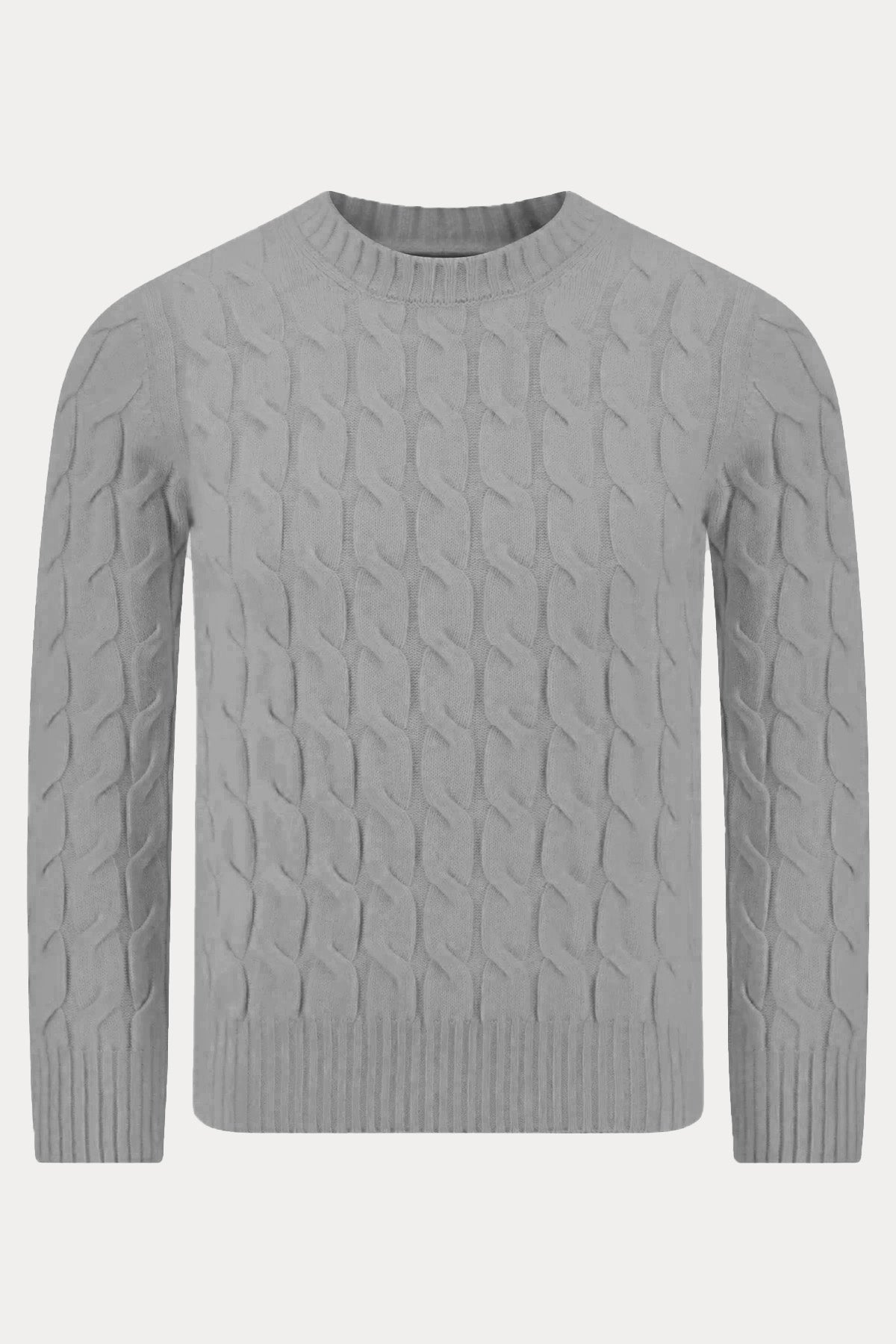 Gran Sasso Yuvarlak Yaka Saç Örgü Kaşmir Yün Triko