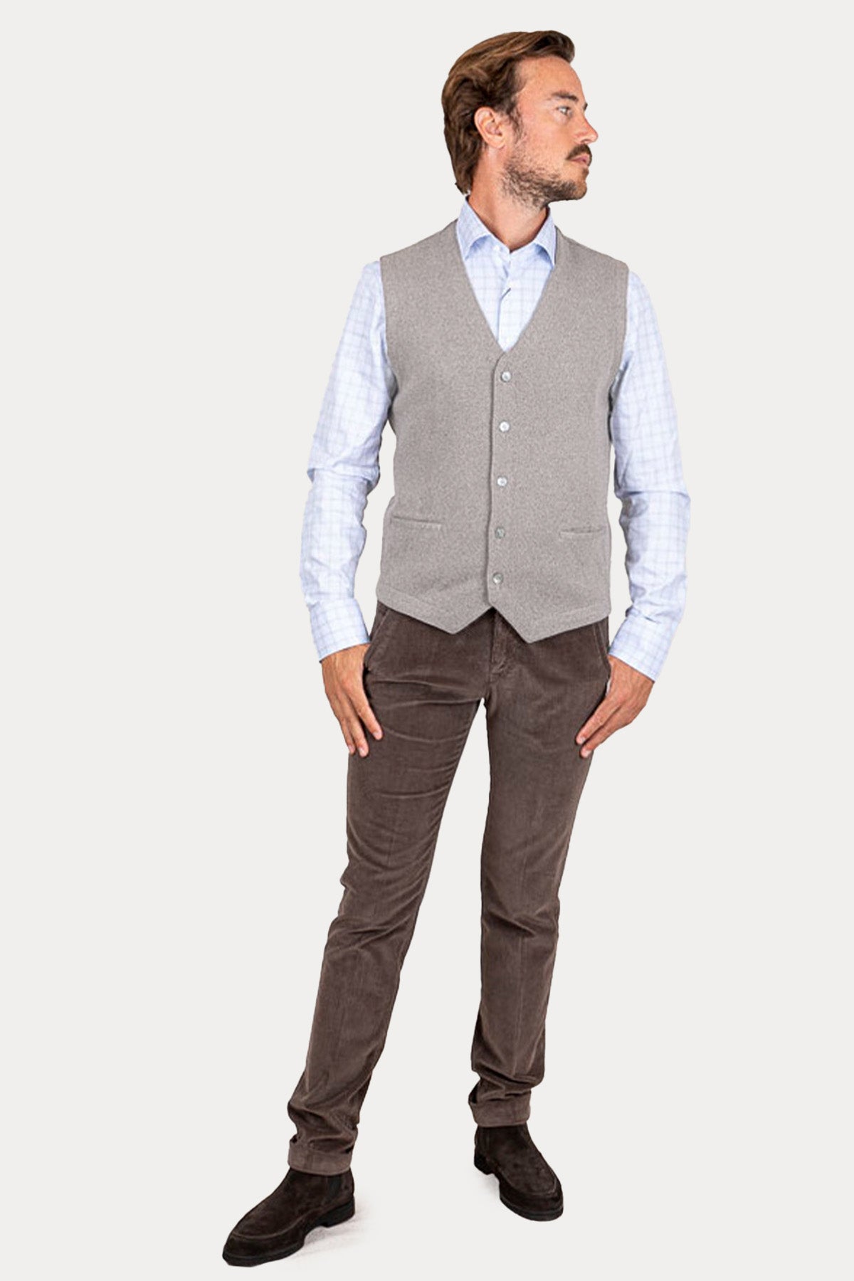 Gran Sasso V Yaka Düğmeli Yün Triko Yelek