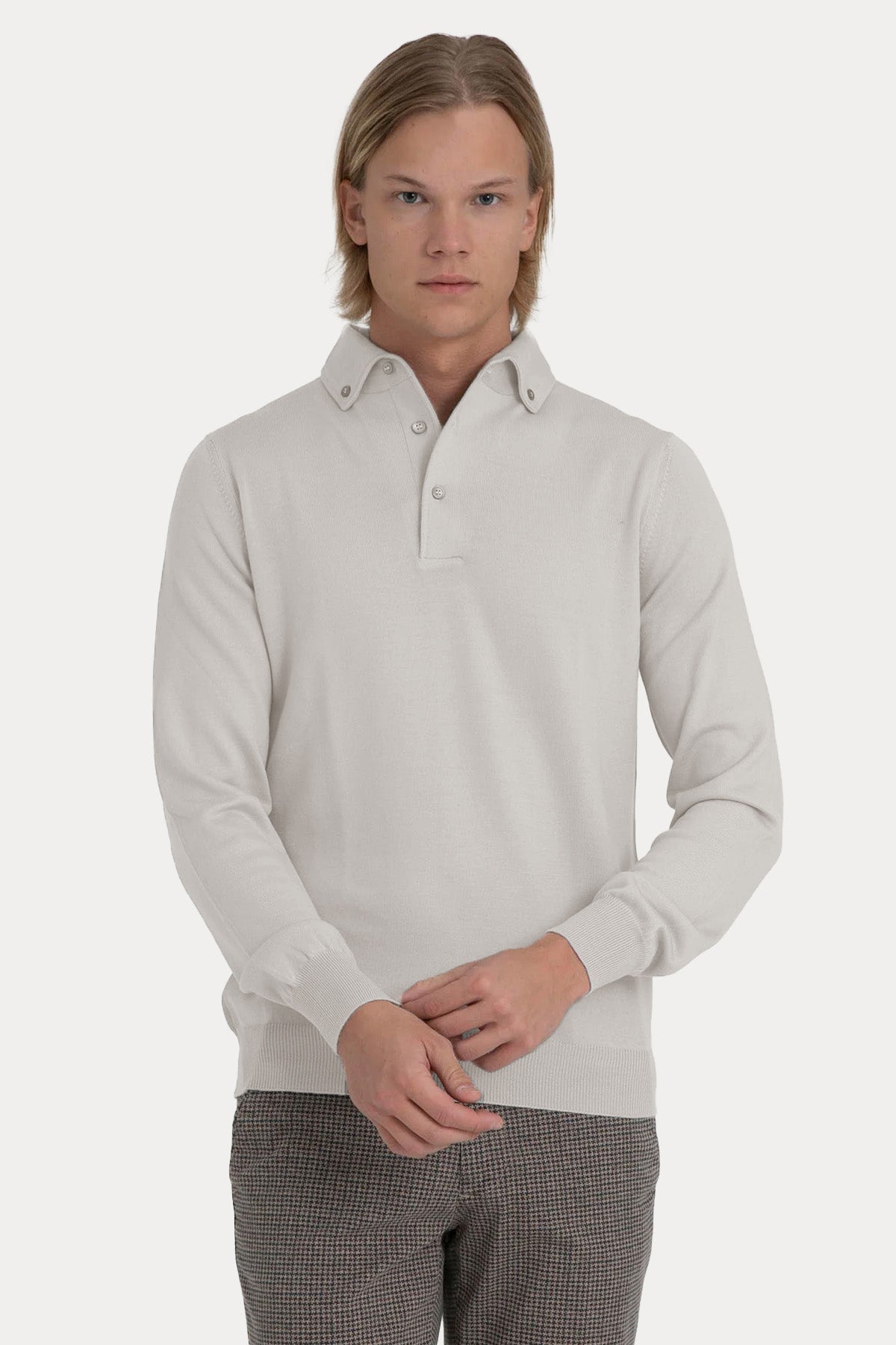 Gran Sasso Düğmeli Polo Yaka İnce Örgü Yün Triko