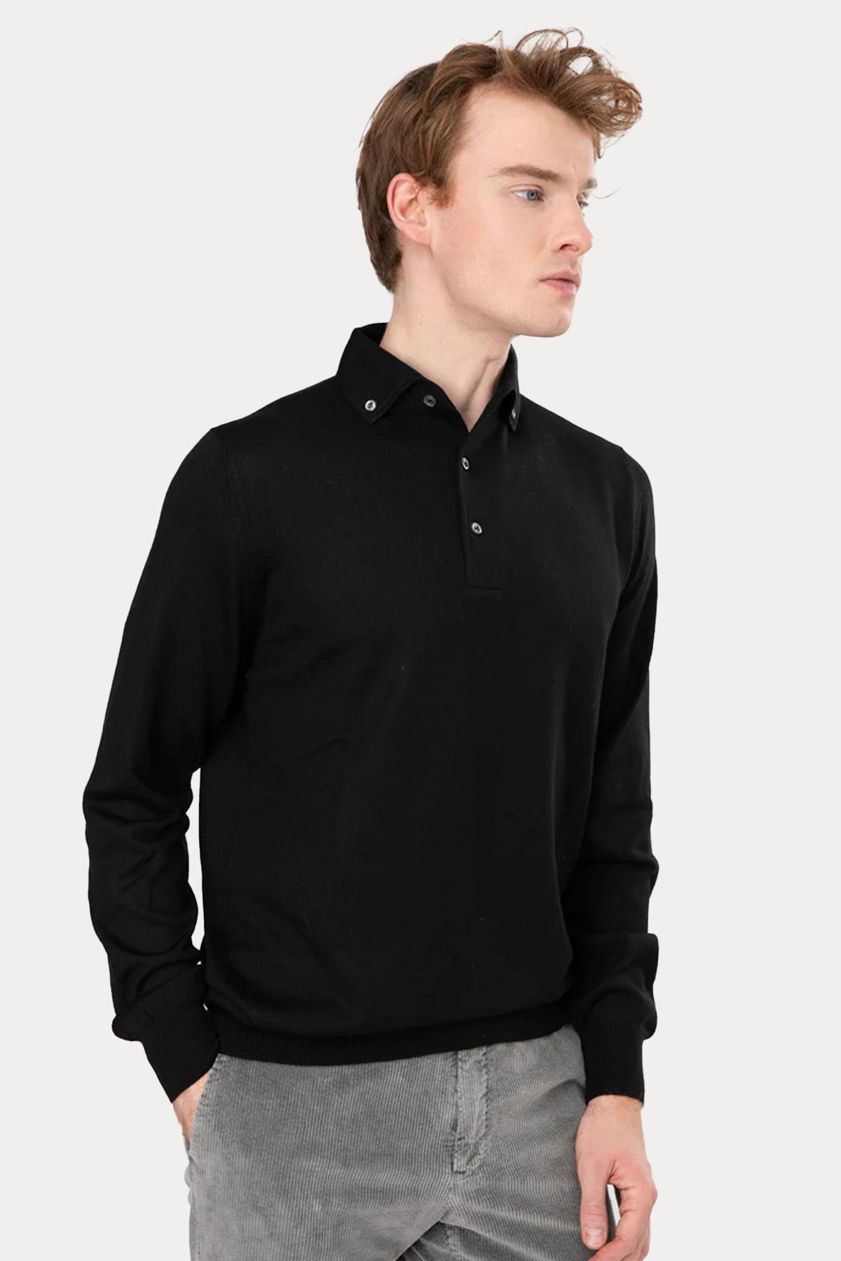 Gran Sasso Düğmeli Polo Yaka İnce Örgü Yün Triko