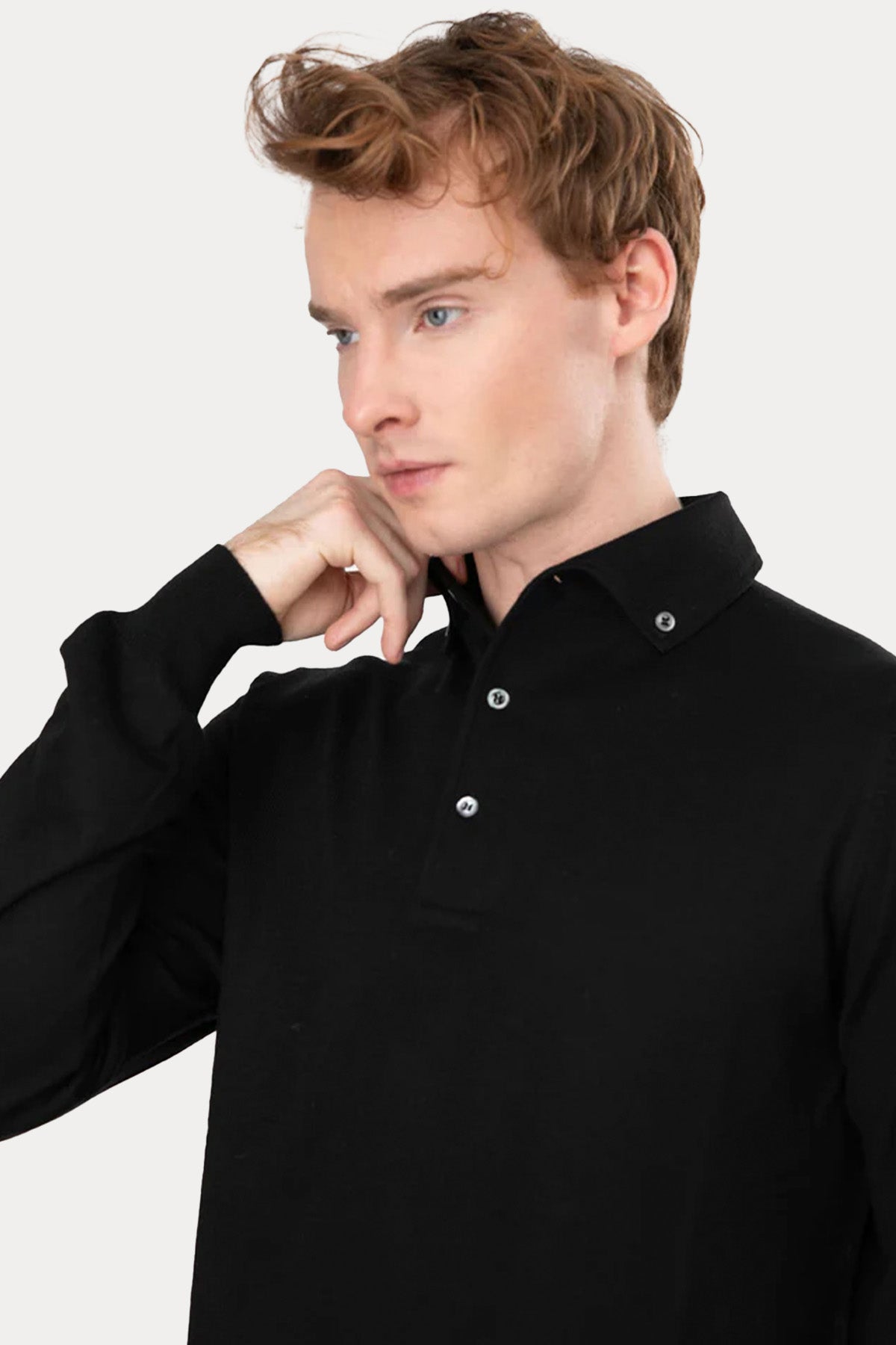 Gran Sasso Düğmeli Polo Yaka İnce Örgü Yün Triko