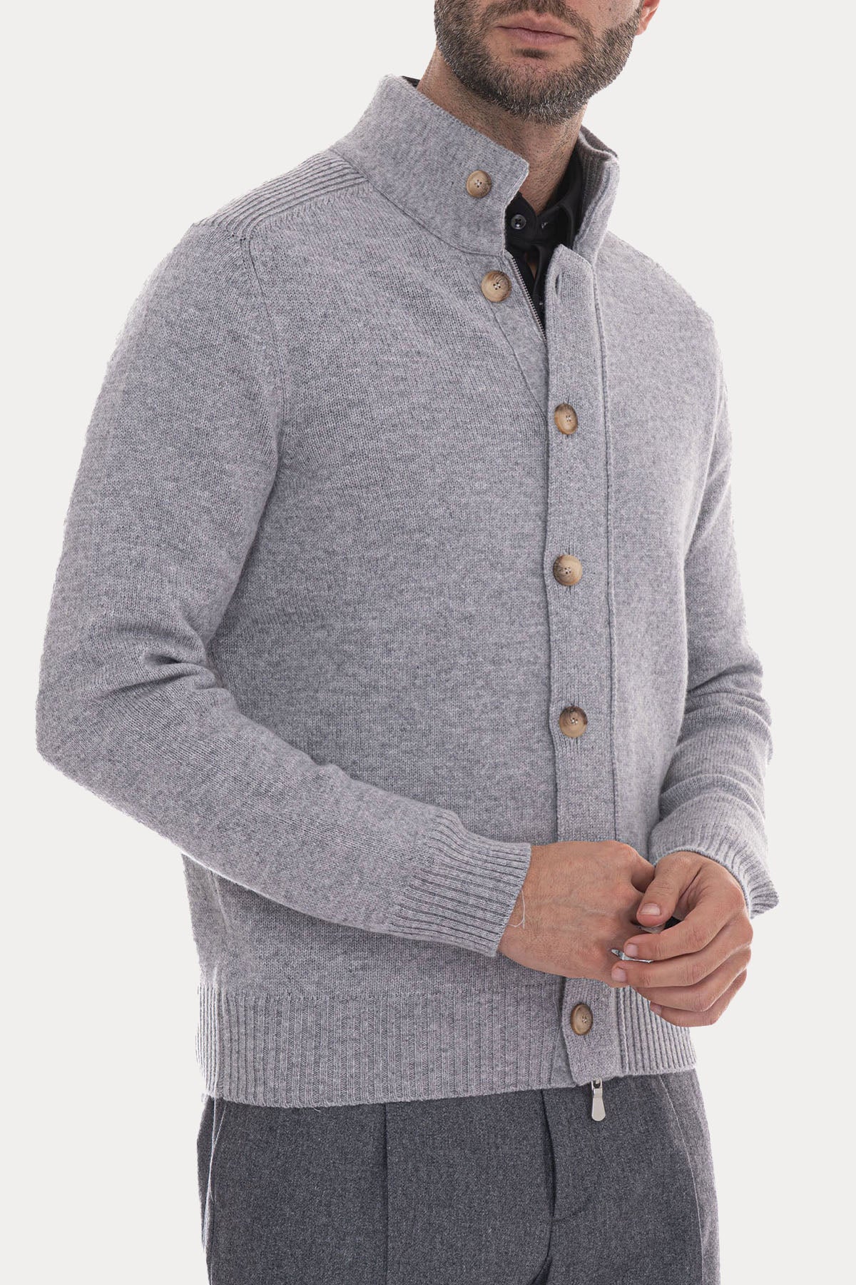 Gran Sasso Dik Yaka Örgü Yün Triko Ceket